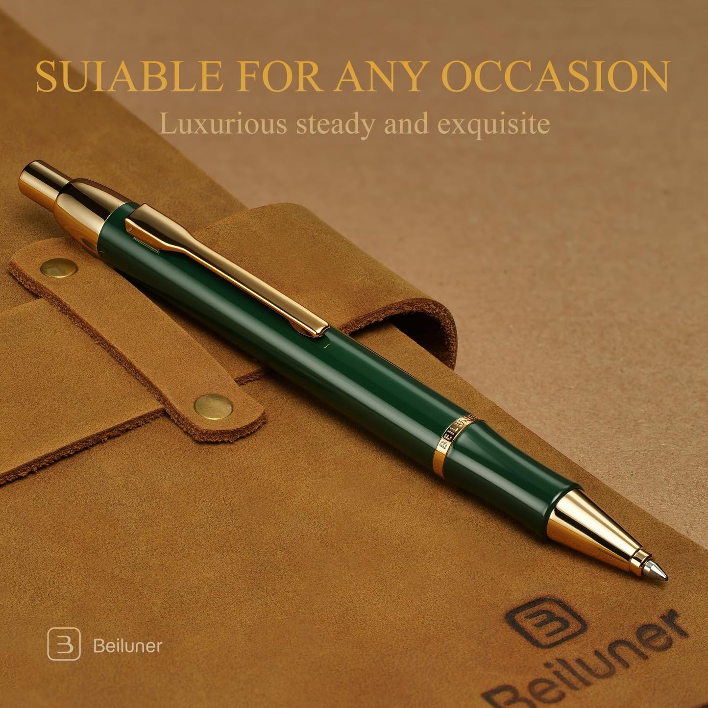 BEILUNER Luxury Gel Pen with 24K Gold Electroplating Finish, Green Piano Lacquer, Luxury Grade