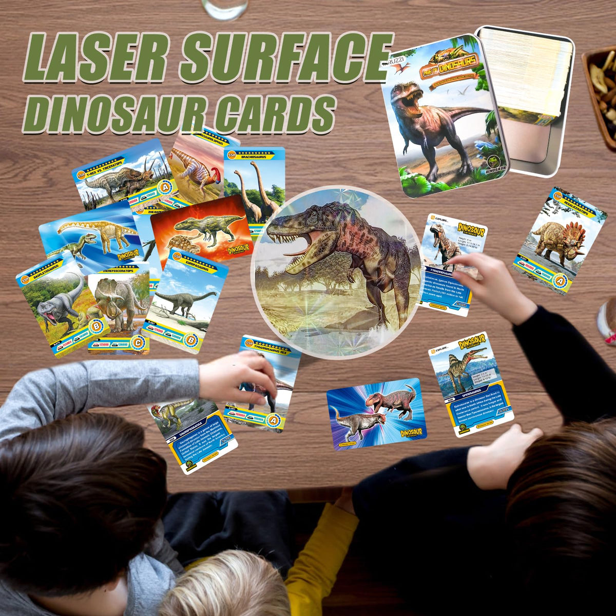IKRUZZI 168 PCS Dinosaur Cards Set - Educational Learning Flash Cards, Collectible Trading Cards