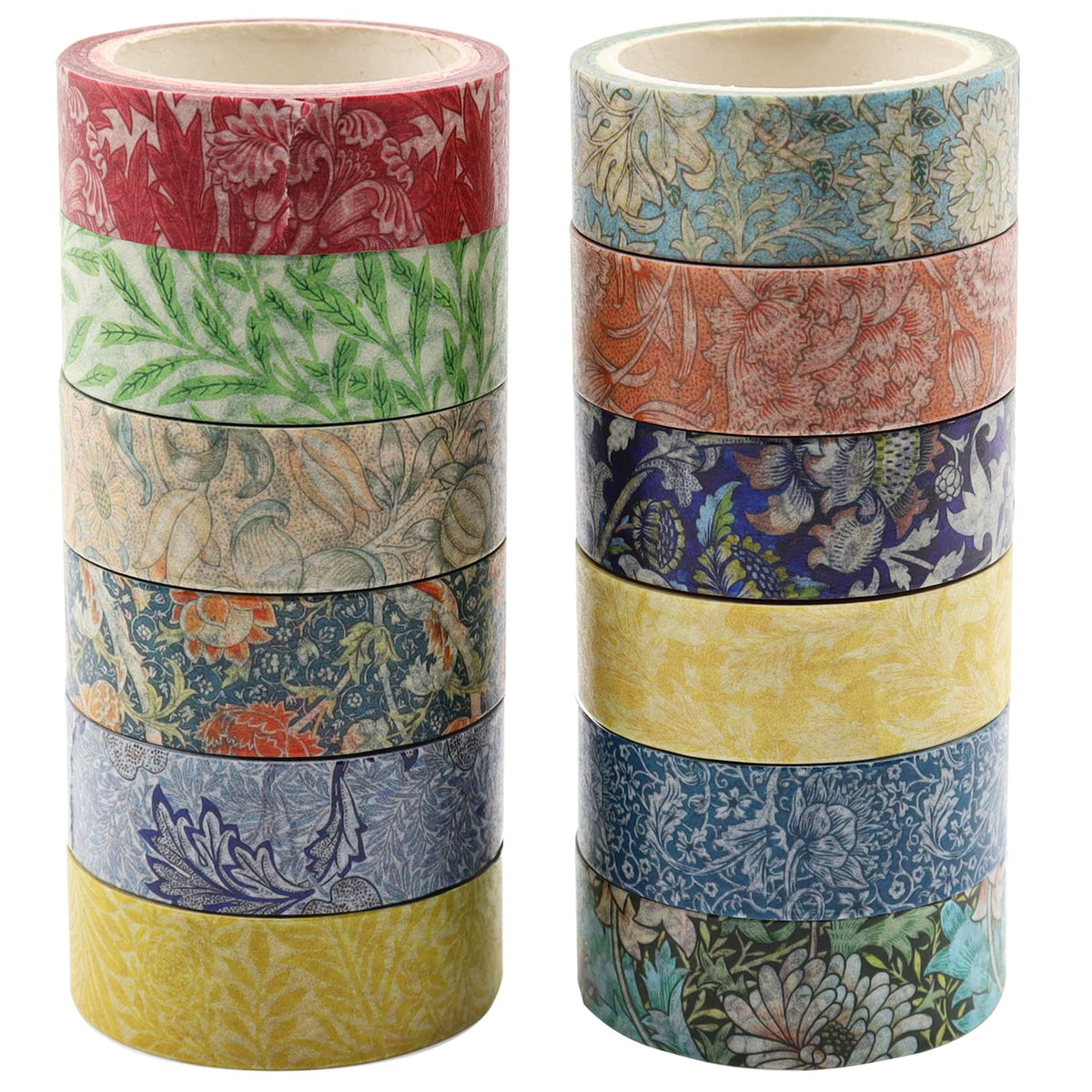Berkin Arts 12 Rolls Art Floral Designs Washi Tape Set - 15 mm Wide Decorative Adhesive Masking