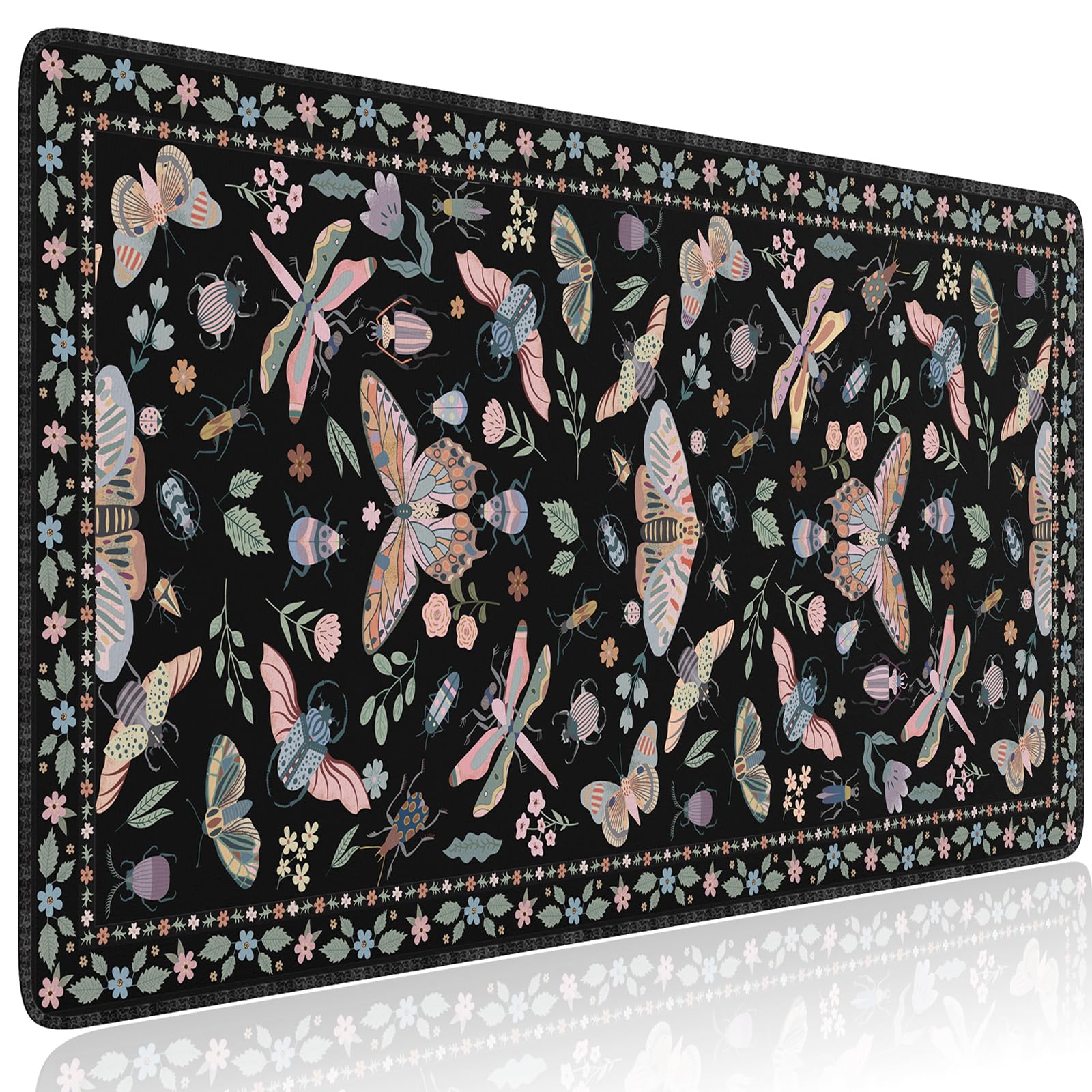 HAOCOO Large Gaming Mouse Mat, Cute Butterfly Mousepad for Desk(Black)