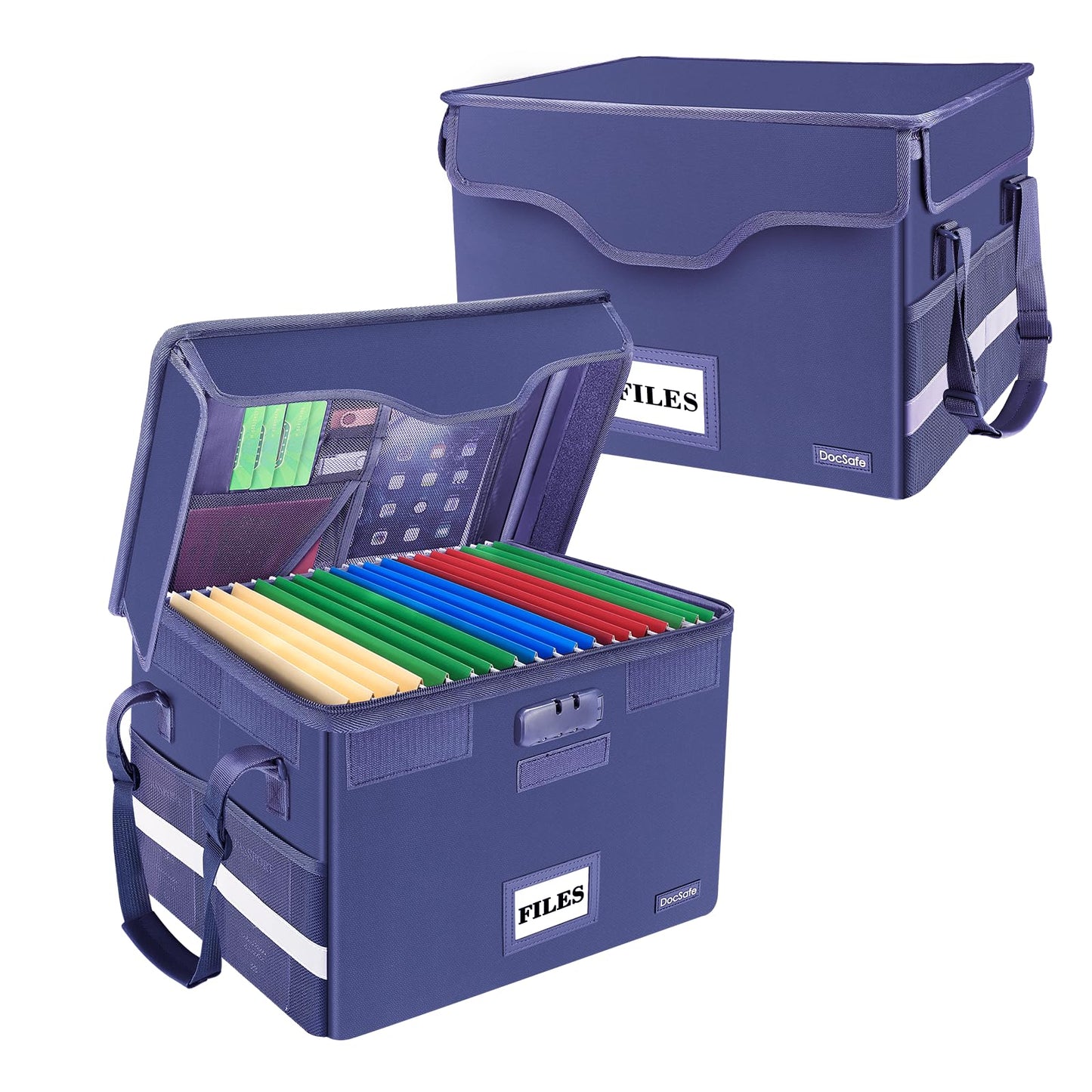 DocSafe Fireproof Document Box with Lock,File Storage Organizer with Pockets,Collapsible Portable