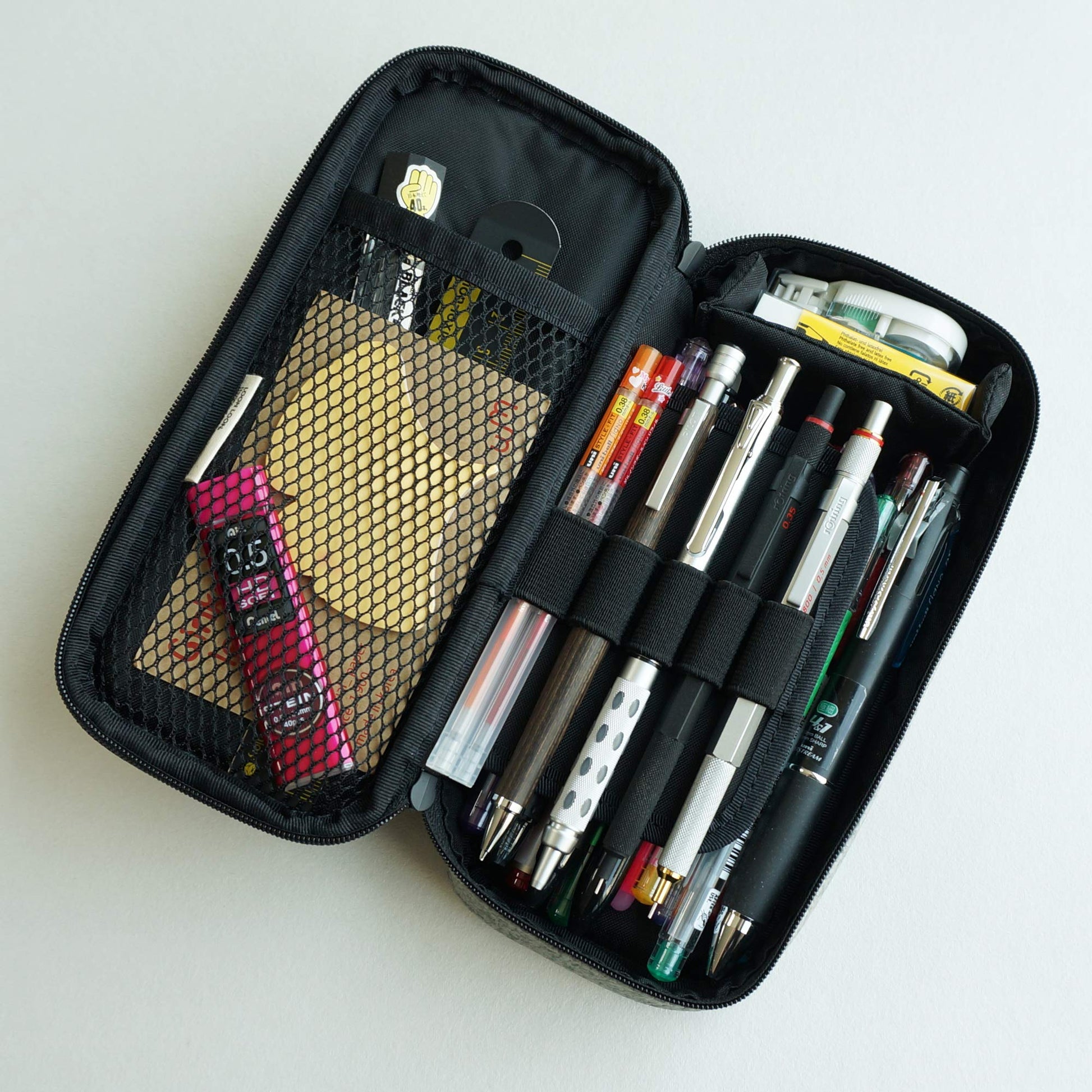 LOONLOON 663 Stone PU Leather Pencil Case, Two-Tier Pen Pouch, Dark Gray