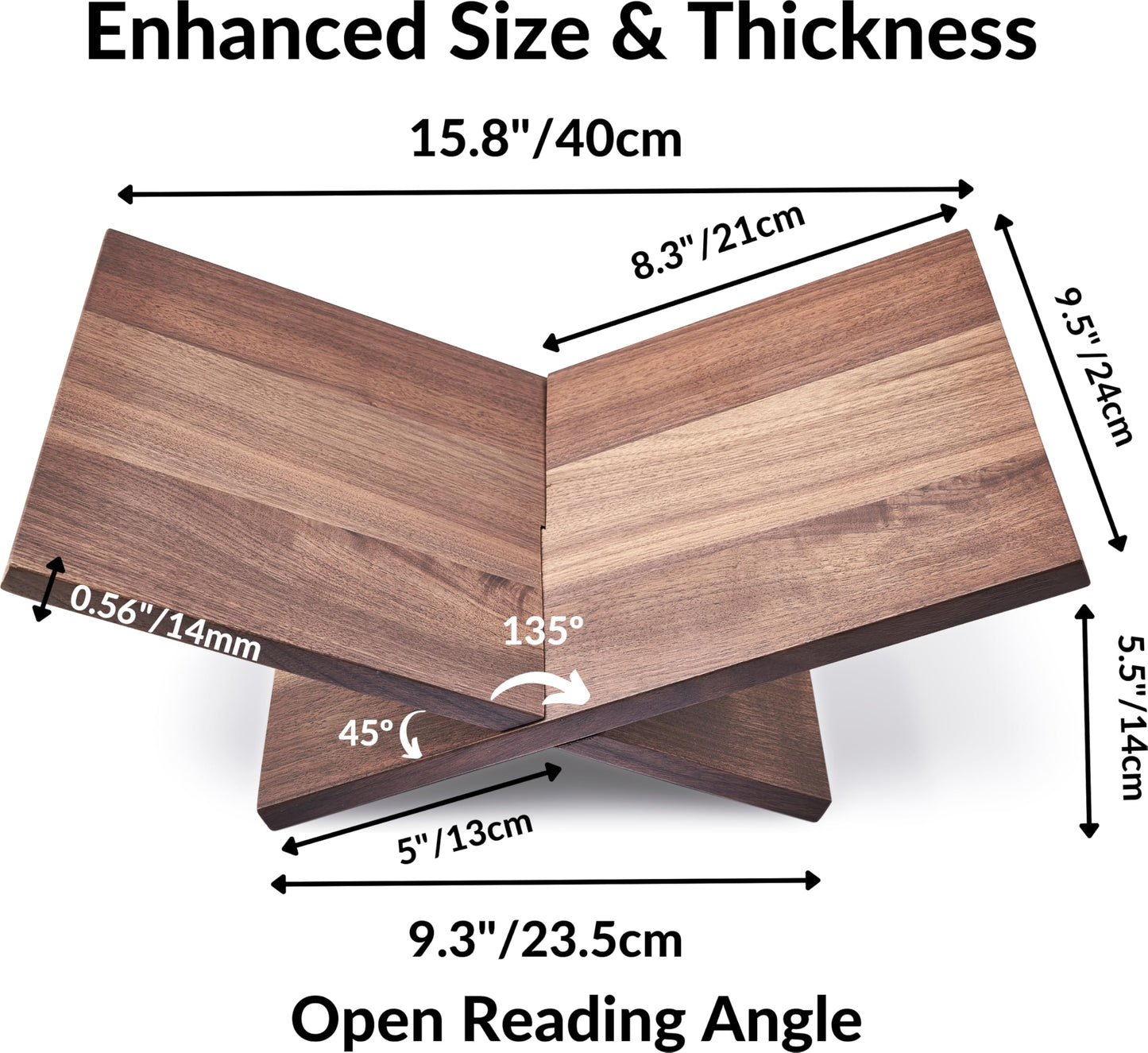 Honygebia Solid Walnut Wood Book Stand, Cross Frame Open Display Holder