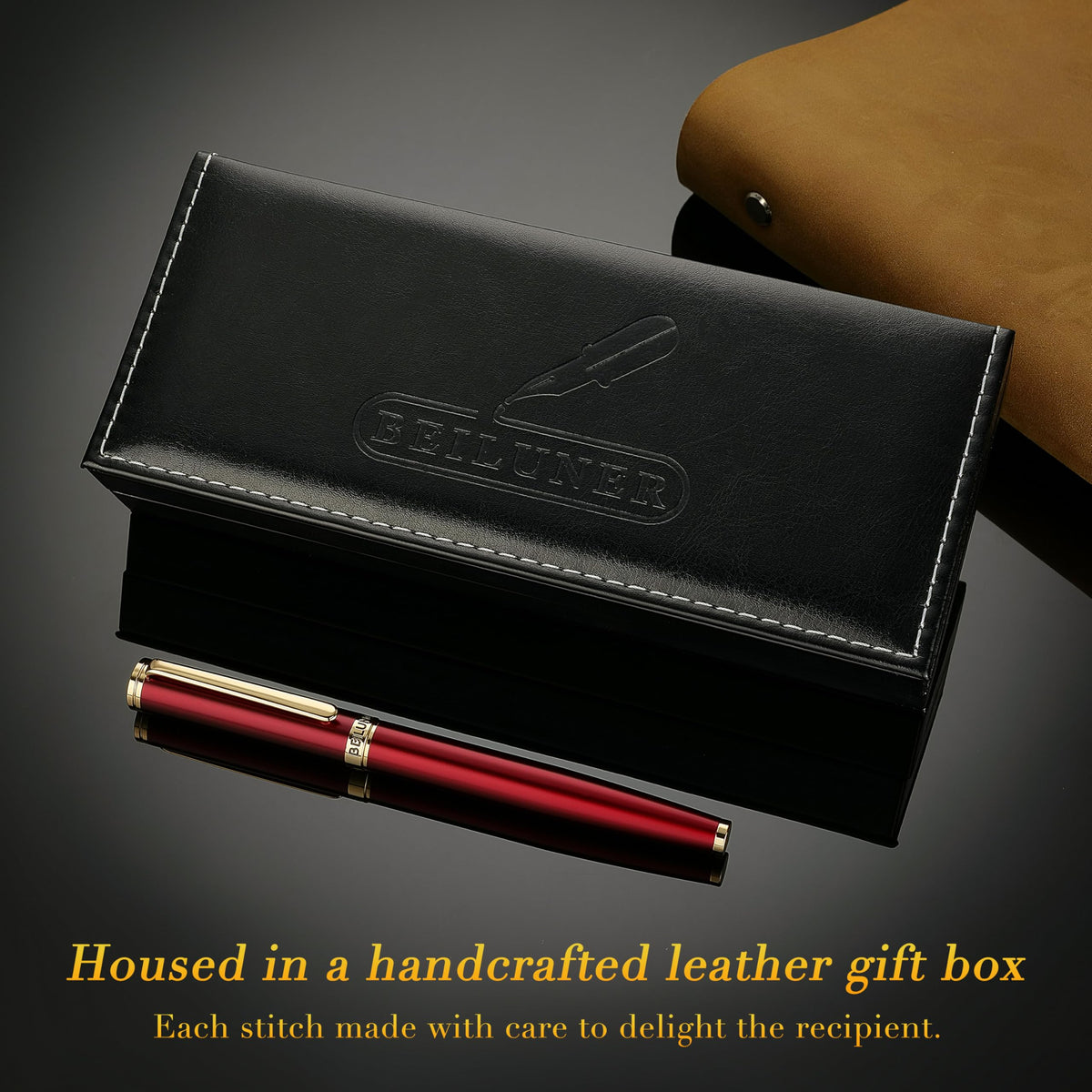 BEILUNER Red Fountain Pen,Stunning Luxury Pens with 24K Gold Finish, Gorgeous 24K Gilded Nib(Fine)