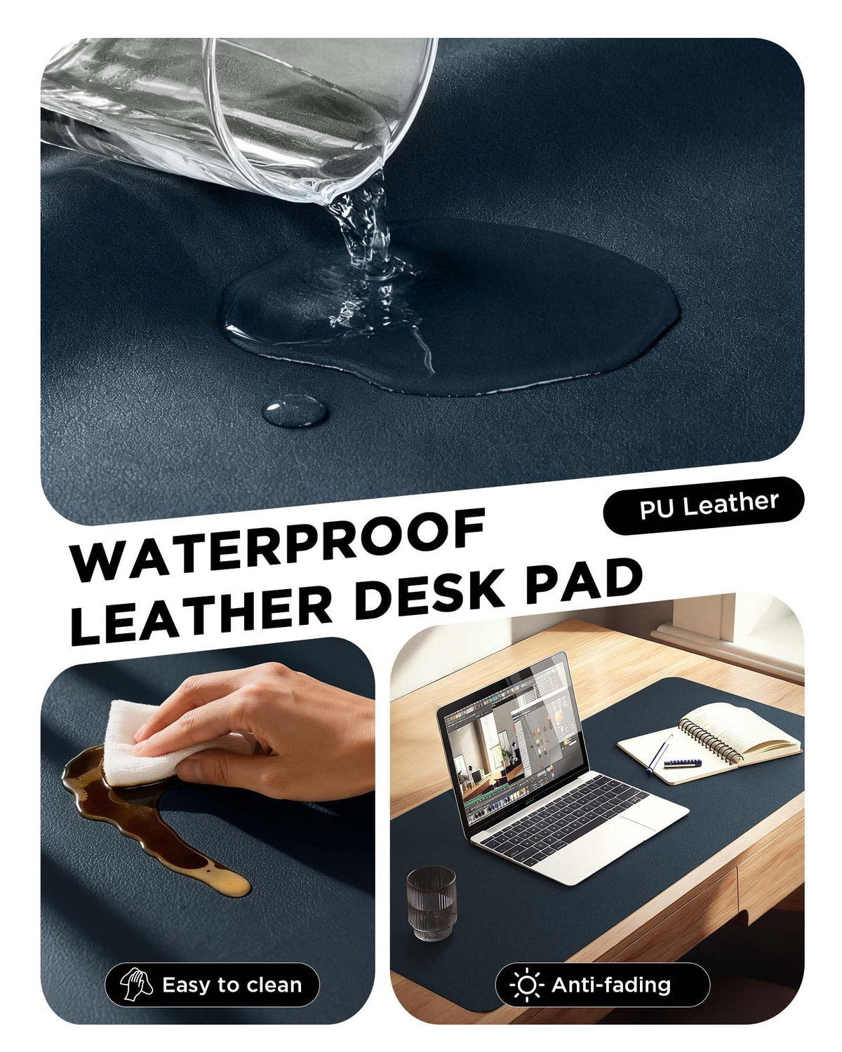YSAGi 55" x 17" Large PU Leather Desk Mat for Keyboard and Mouse - Waterproof Non-Slip Desk Pad