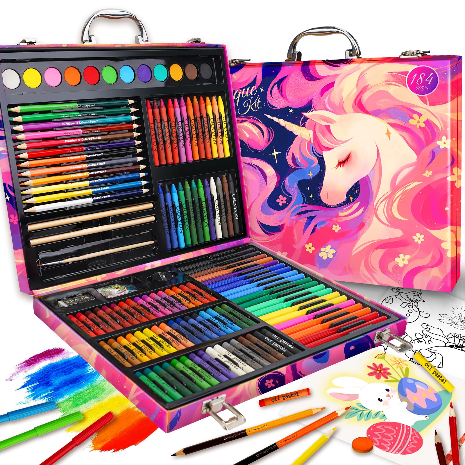 Cokiki Art Supplies for Kids 6-12, 184 Piece Unicorn Drawing Art Kit