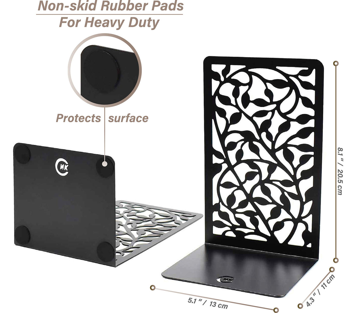 CNK Book Ends for Shelves - Metal Holders for Home Office Heavy Books, Shelf Stoppers, Decorative