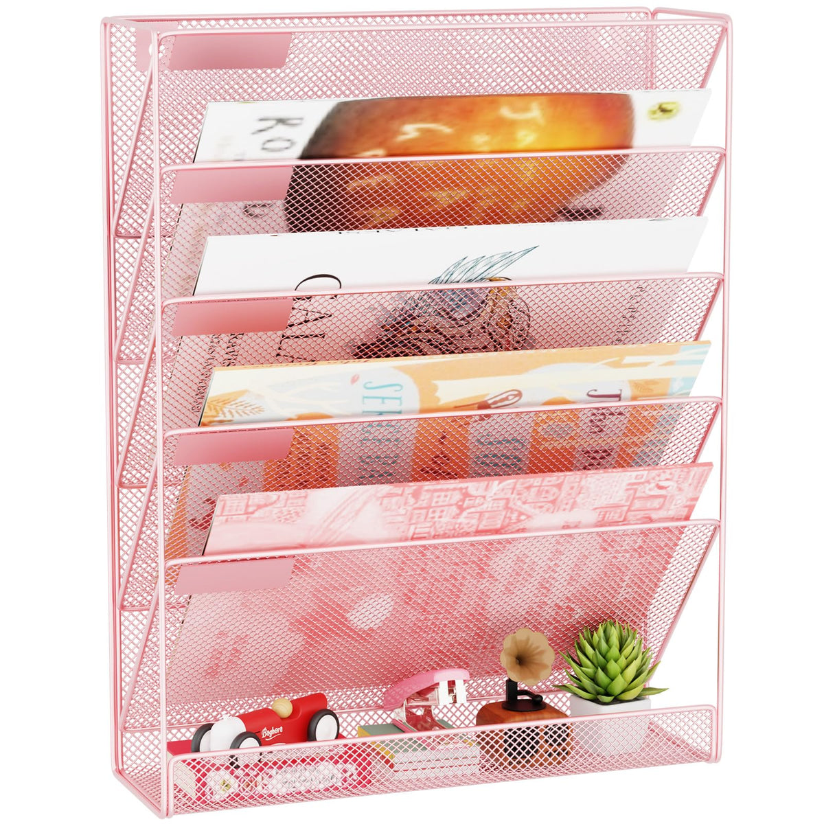 GDINDINFAN Wall File Organizer Holder Mesh Hanging Paper Document Holder, Vertical 6 Pocket Tier