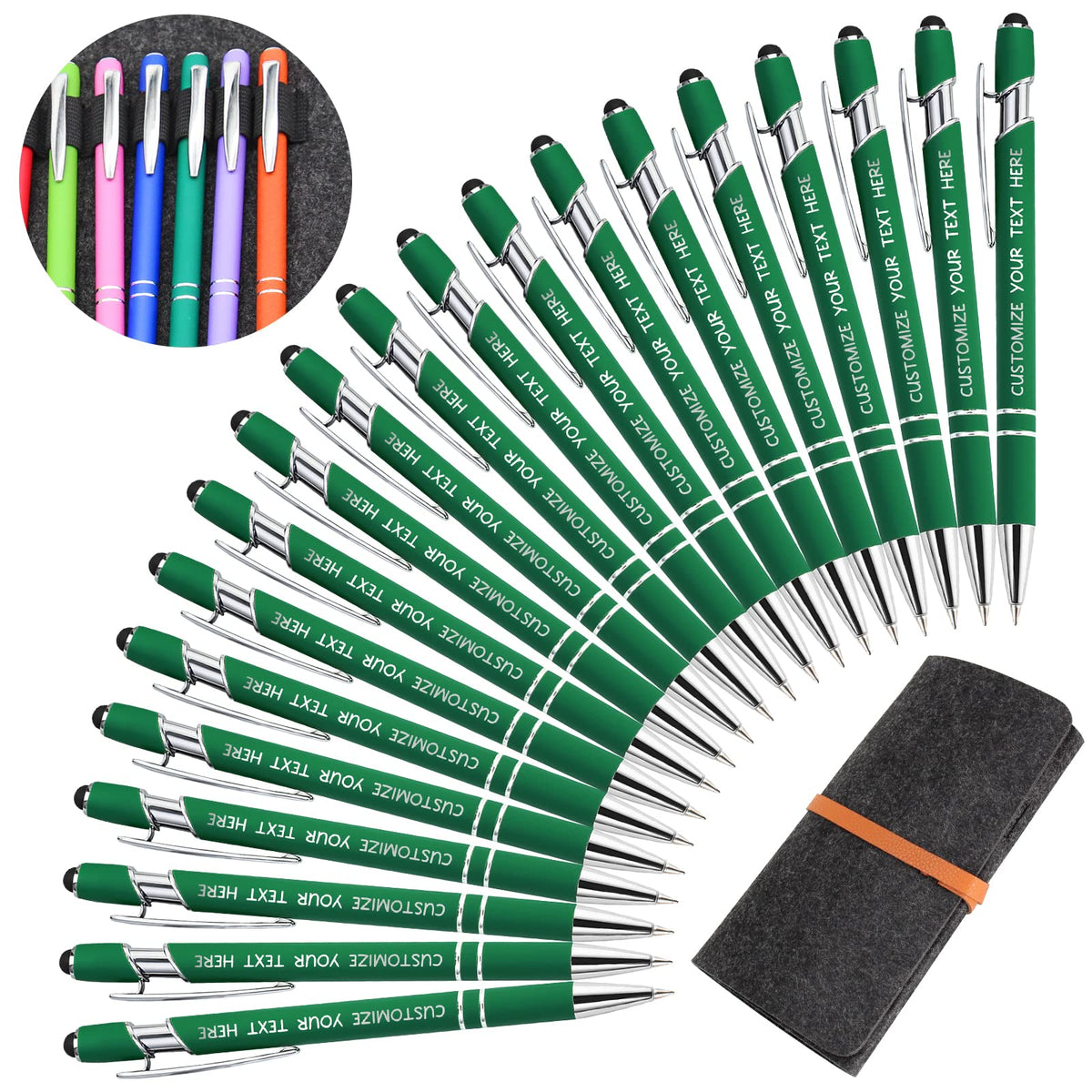 Yananka 24 Pcs Custom Pens with Stylus,Personalized Pens with Free Engraving,Customized Pens with
