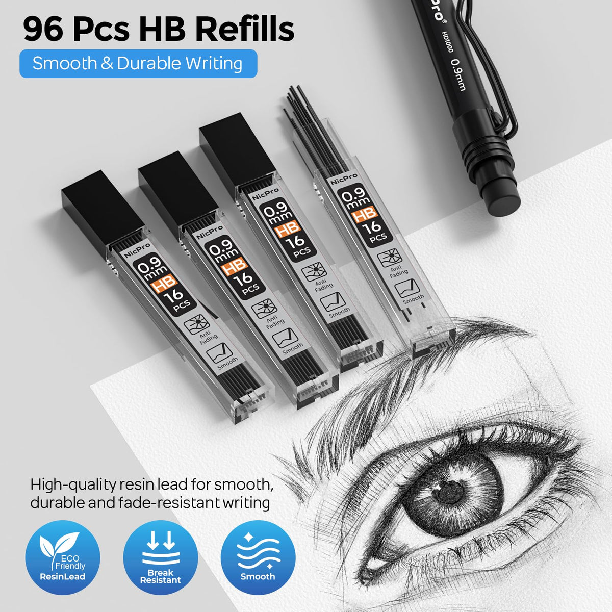 Nicpro Art Mechanical Pencil 0.9mm with Case, 3PCS Mechanical Pencils 0.9