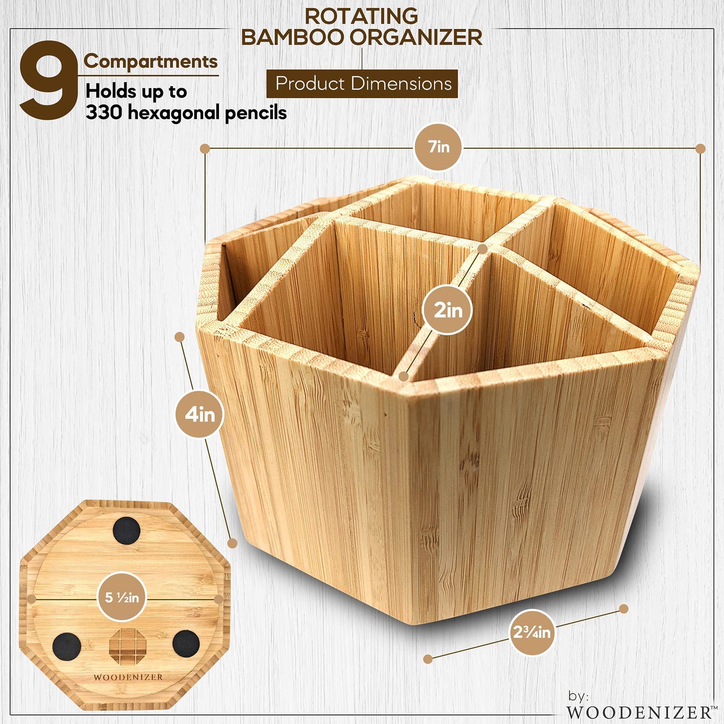 Bamboo Art Supply Organizer - Pencil & Pen Holder - Kids & Adults Desk Organizer - 8 Compartments