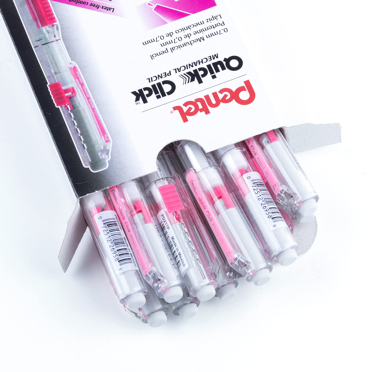 Pentel QUICK CLICK Mechanical Pencil (0.7mm), Pink Barrel, Box of 12 Pencils (PD217P)