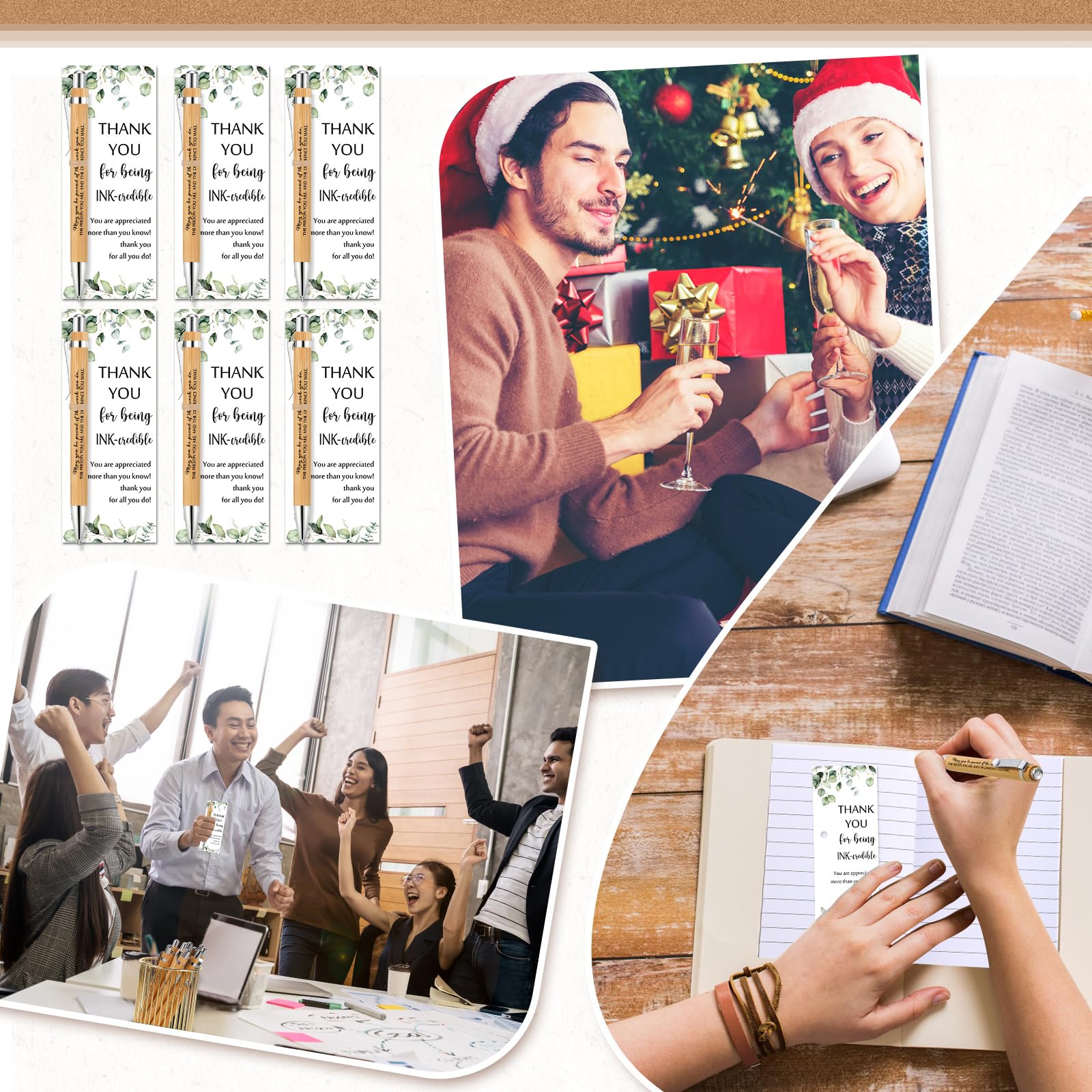 Yeaqee 36 Sets 36 Sets Bamboo Pens with Thank You Card, May You
