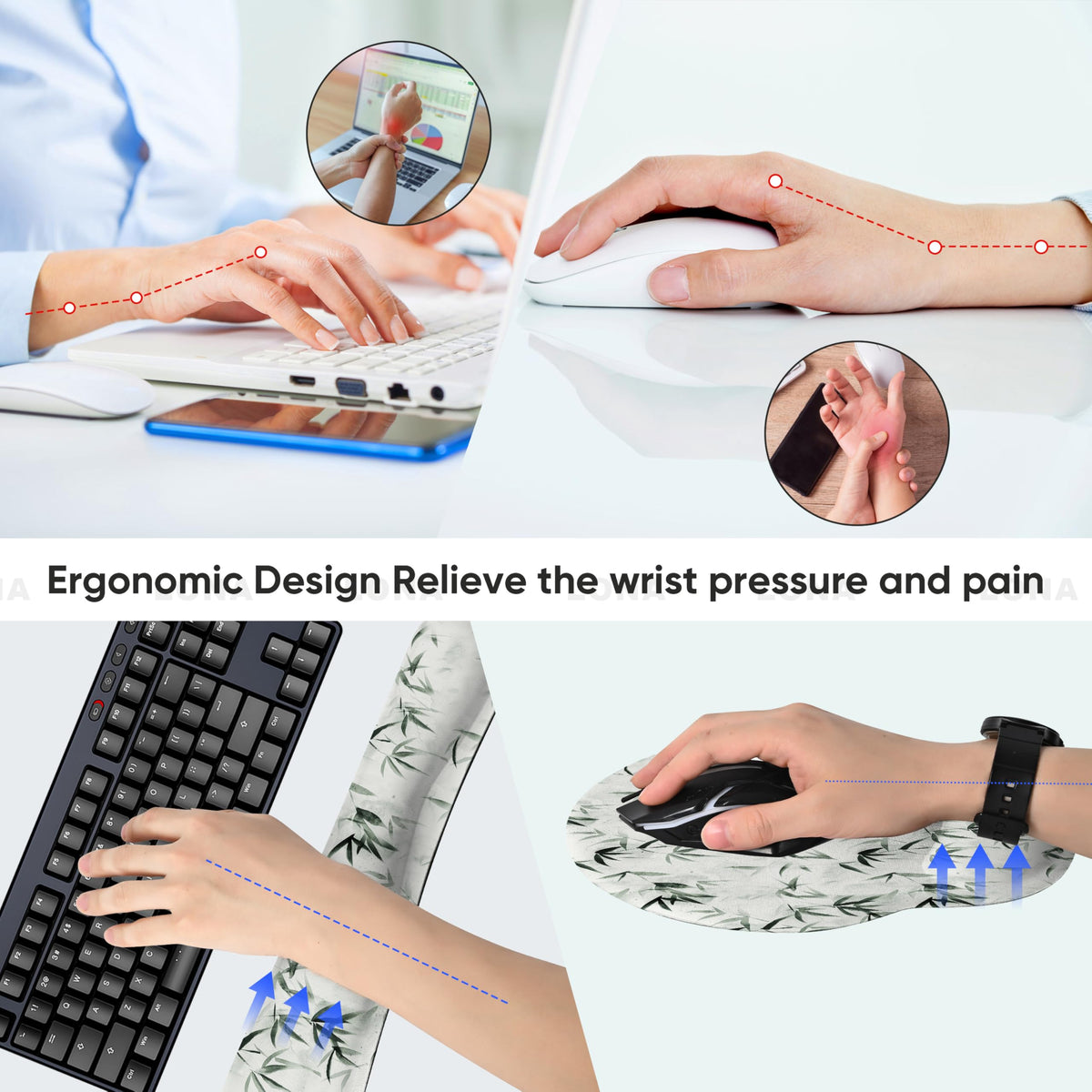 RICHEN 3 PCS Computer Mouse Pads for Desk with Coaster Set, Non-Slip Keyboard Wrist Rest and Mouse