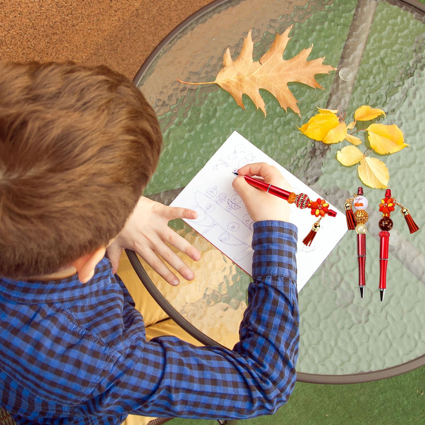 Jutom 12 Thanksgiving Bead Pens DIY Kit 50 Beads 12 Tassels Turkey Pendants