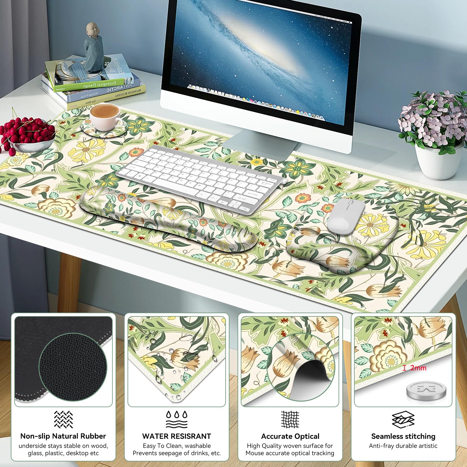 4 in 1 Large Mouse Pad, Keyboard Wrist Rest Set, Ergonomic Mouse Pad with Wrist Support, Desk Mat