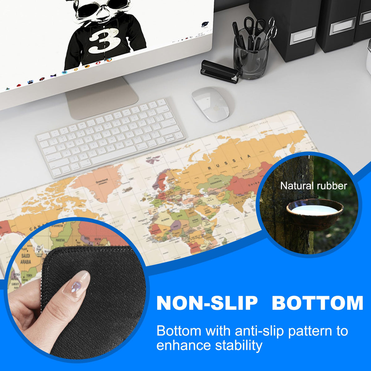 Desk Mat, Yellow Vintage World Map Extended Gaming Mouse Pad Large, 35.4"x15.7" Big Mouse Pad with