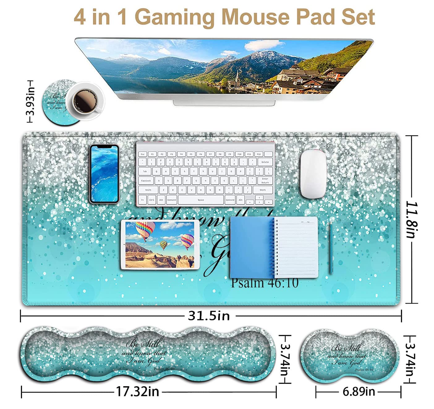Keyboard Mouse Pad Set,Extended Gaming Mouse Pad + Memory Foam Keyboard Wrist Rest Support, Psalm