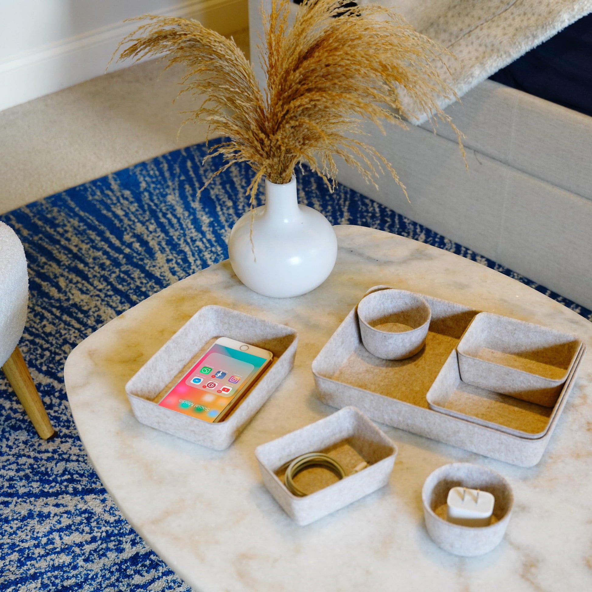 Welaxy 7pc Scandinavian Felt Desk Drawer Organizer Oatmeal Catchall Tray
