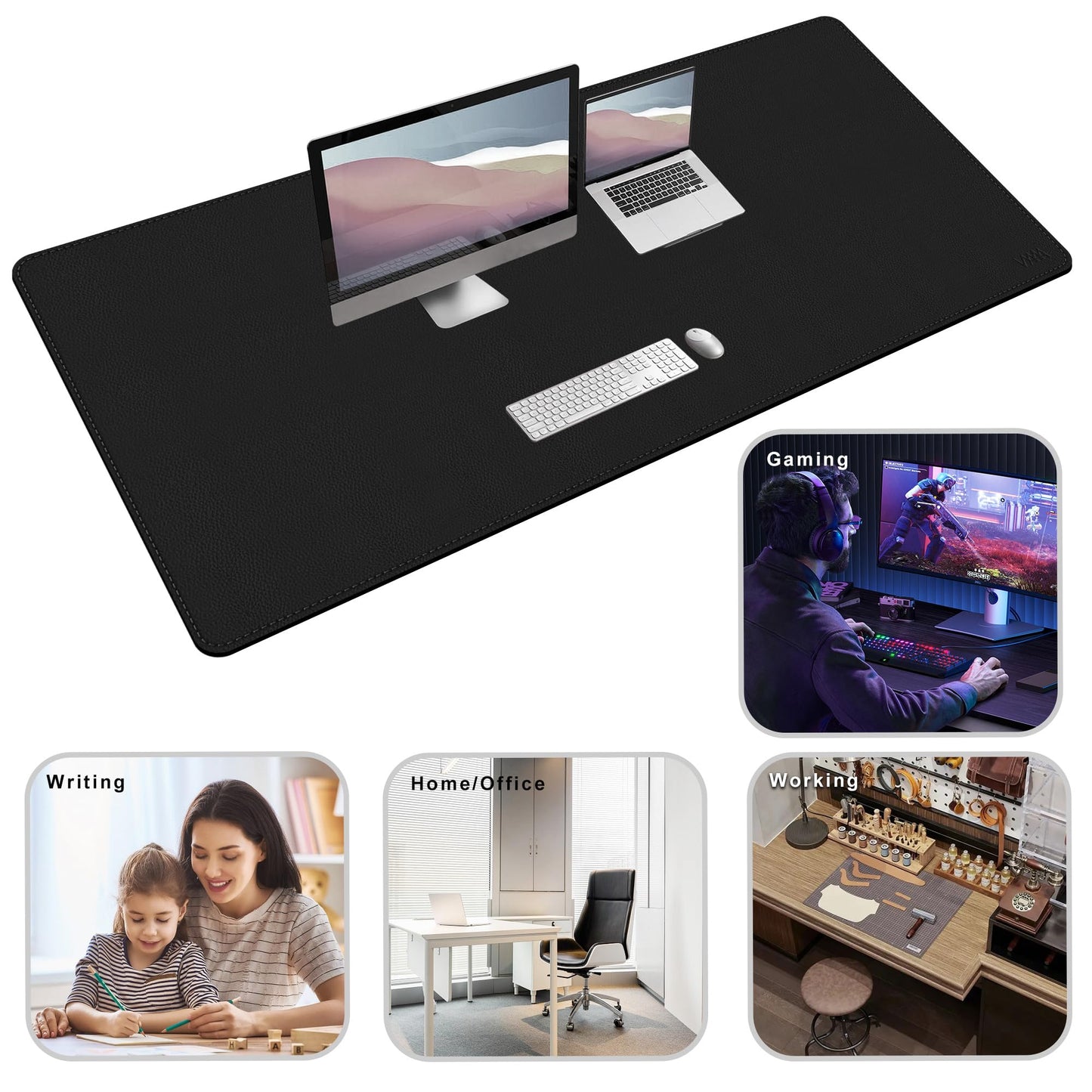 Vyaaa Large Leather Desk Mat, 63” x 31” Leather Desk Pad Protector, Black