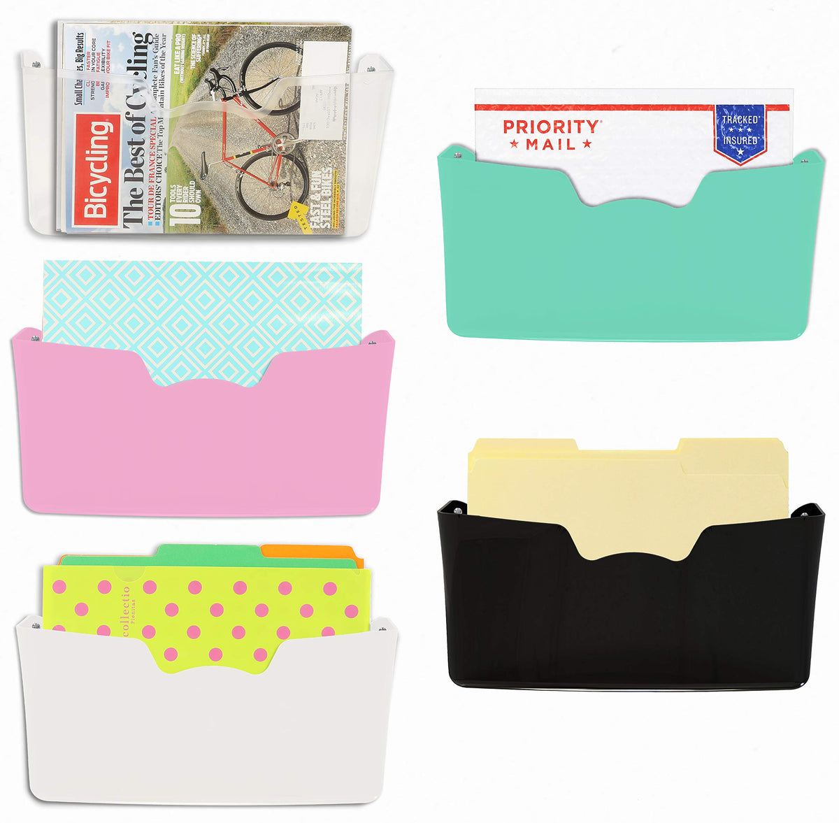 Simple Houseware Wall Mount Single Pocket Hanging File Holder, 5-Pack