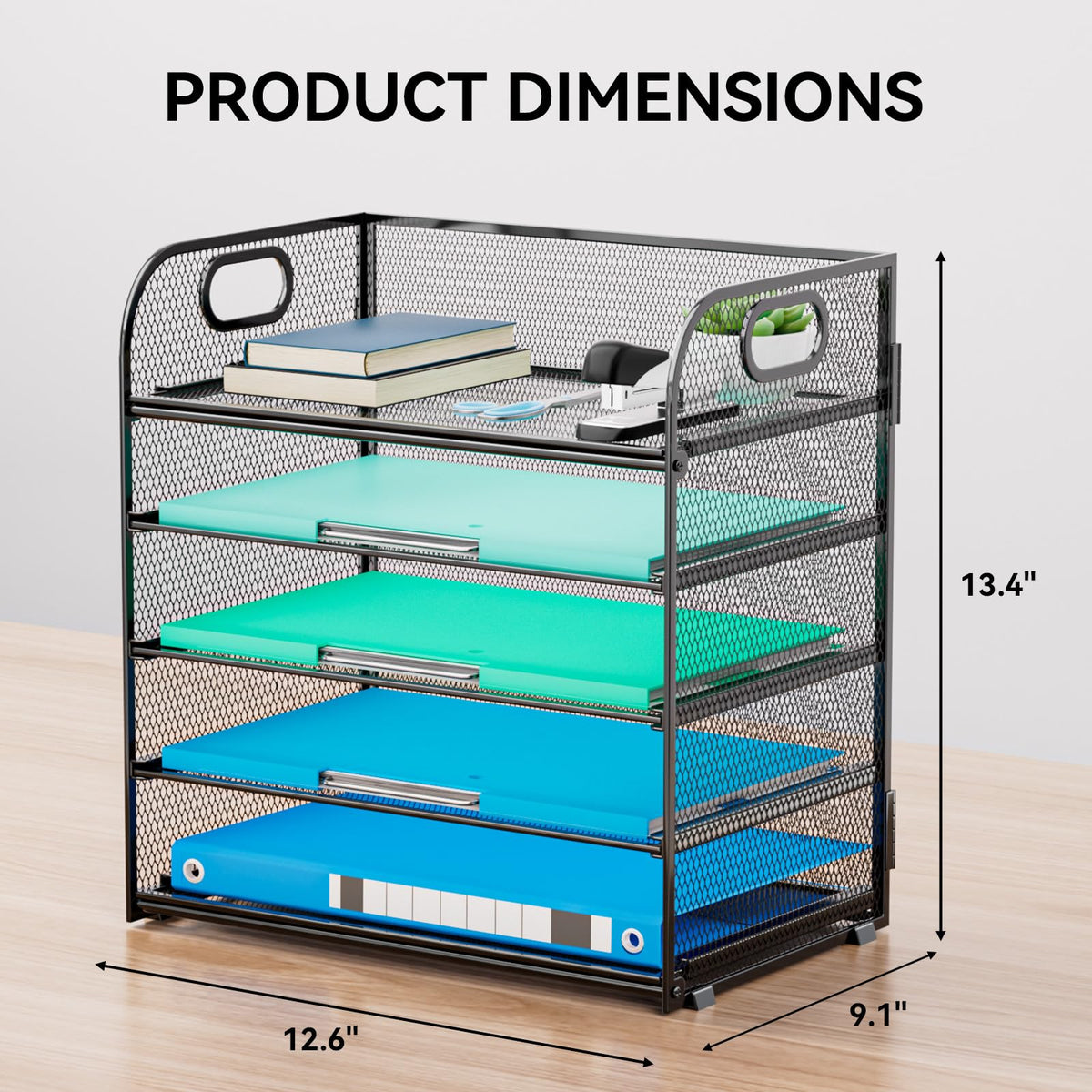 Kinkota Paper Organizer Letter Tray with Handle, 5-Tier Black