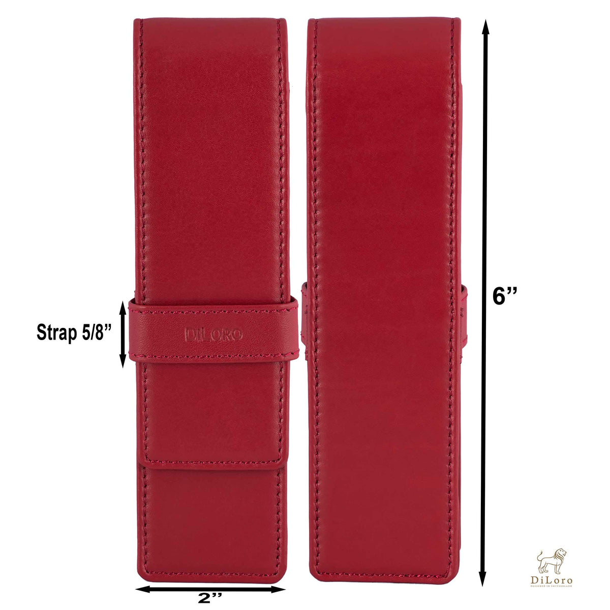 DiLoro Leather Double Pen Case Pencil Pouch Holder for Two Fountain Ballpoint Rollerball Pens and