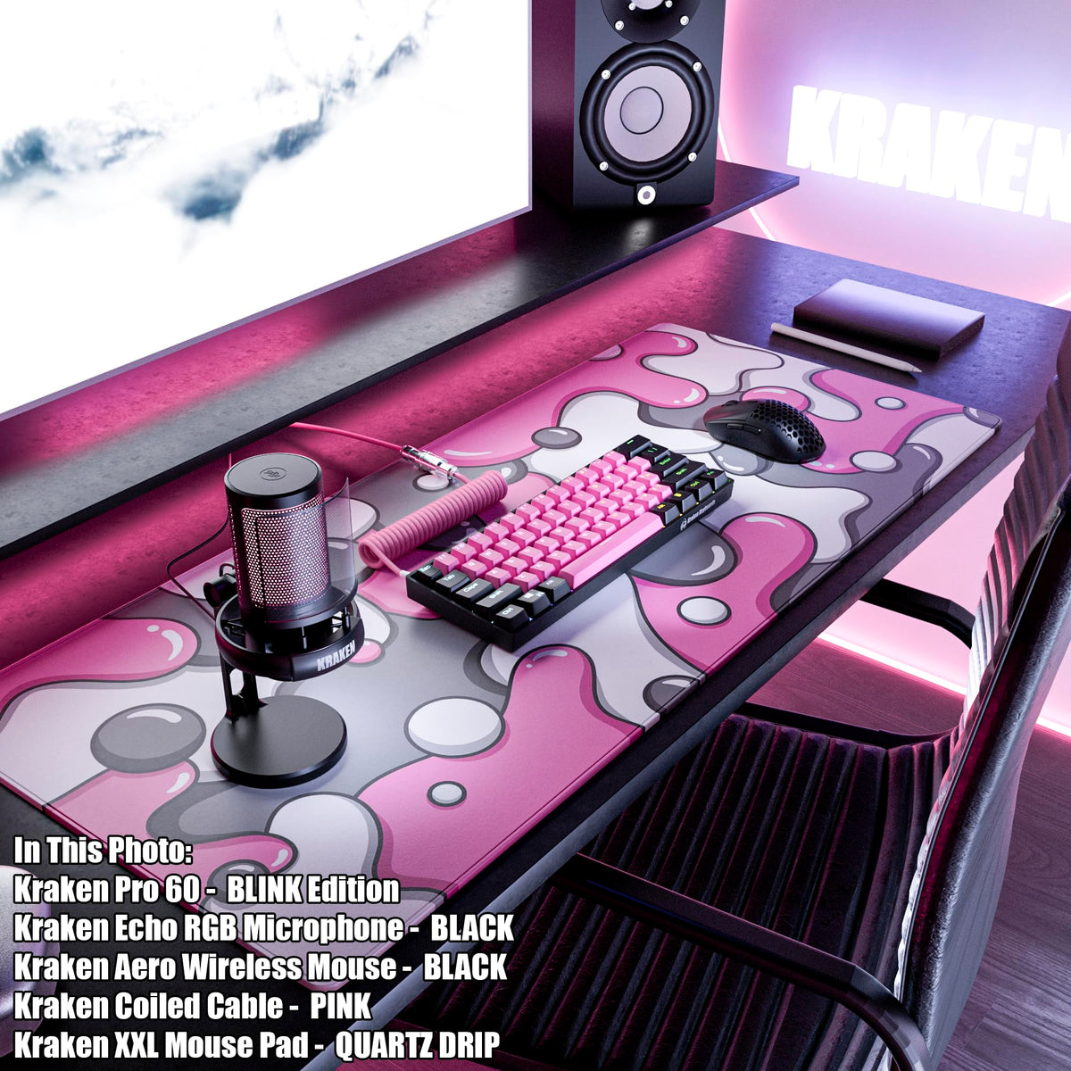 Kraken Gaming Mouse Pad Large Pink XXL Mouse Pad for Gaming - Desk Mat for Keyboard - Thick Artisan