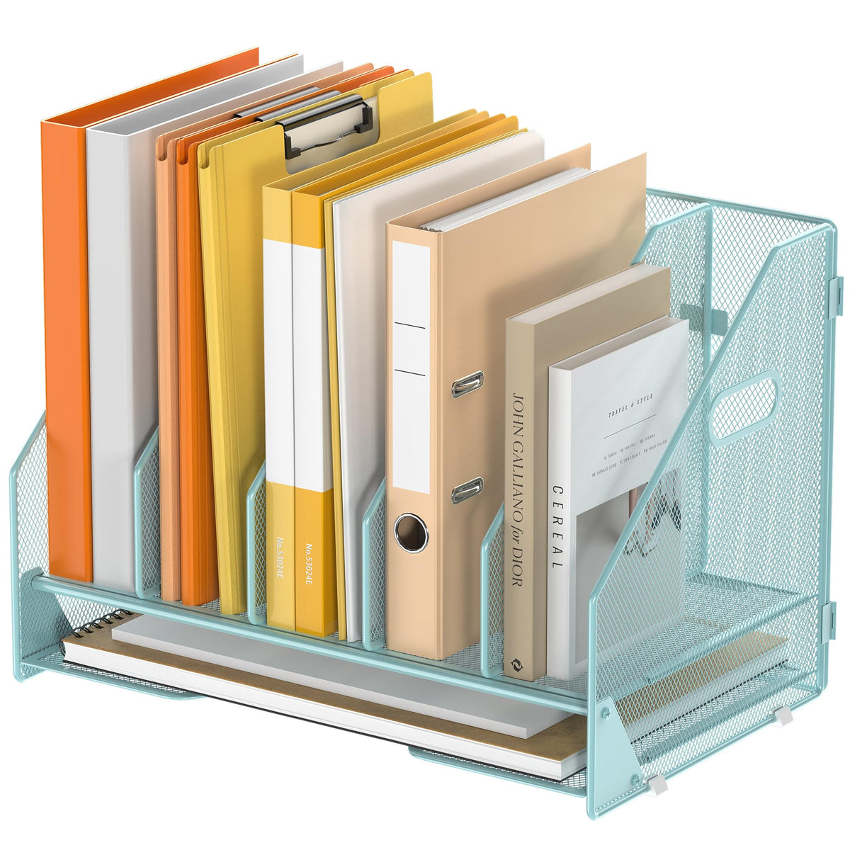 OrgMate 5 Vertical Mesh Desk Organizer with Paper Letter Tray, Blue