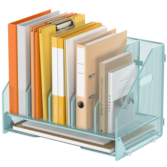 OrgMate 5 Vertical Mesh Desk Organizer with Paper Letter Tray, Blue