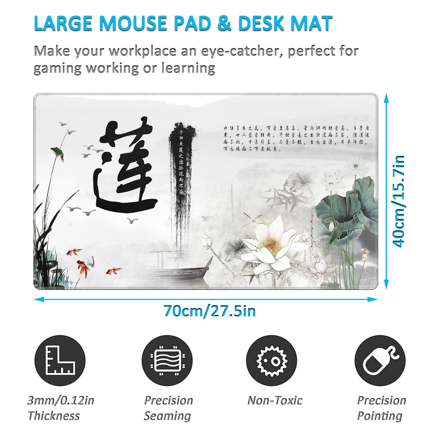 LL-COEUR XXL Landscape Gaming Mouse Pad Computer Keyboard Mat Office Desk Pad (Lotus 2, 27.5" x