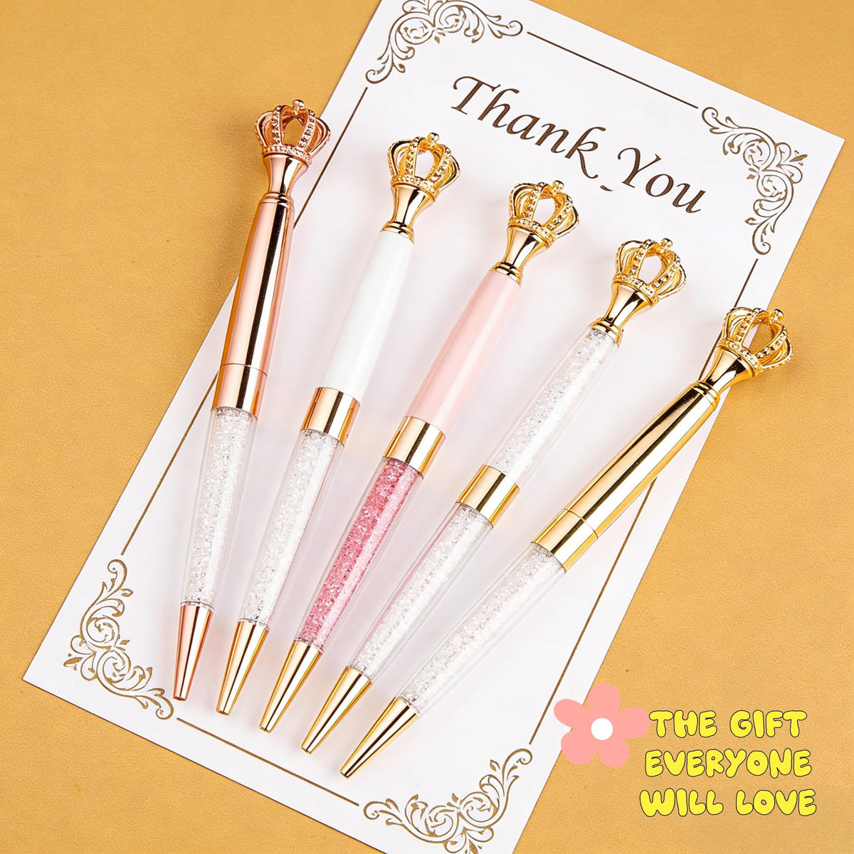 COOMATEC 12 Pack Fancy Crown Pens, Assorted Colors Metal Ballpoint with Hollow Crushed Diamond Top