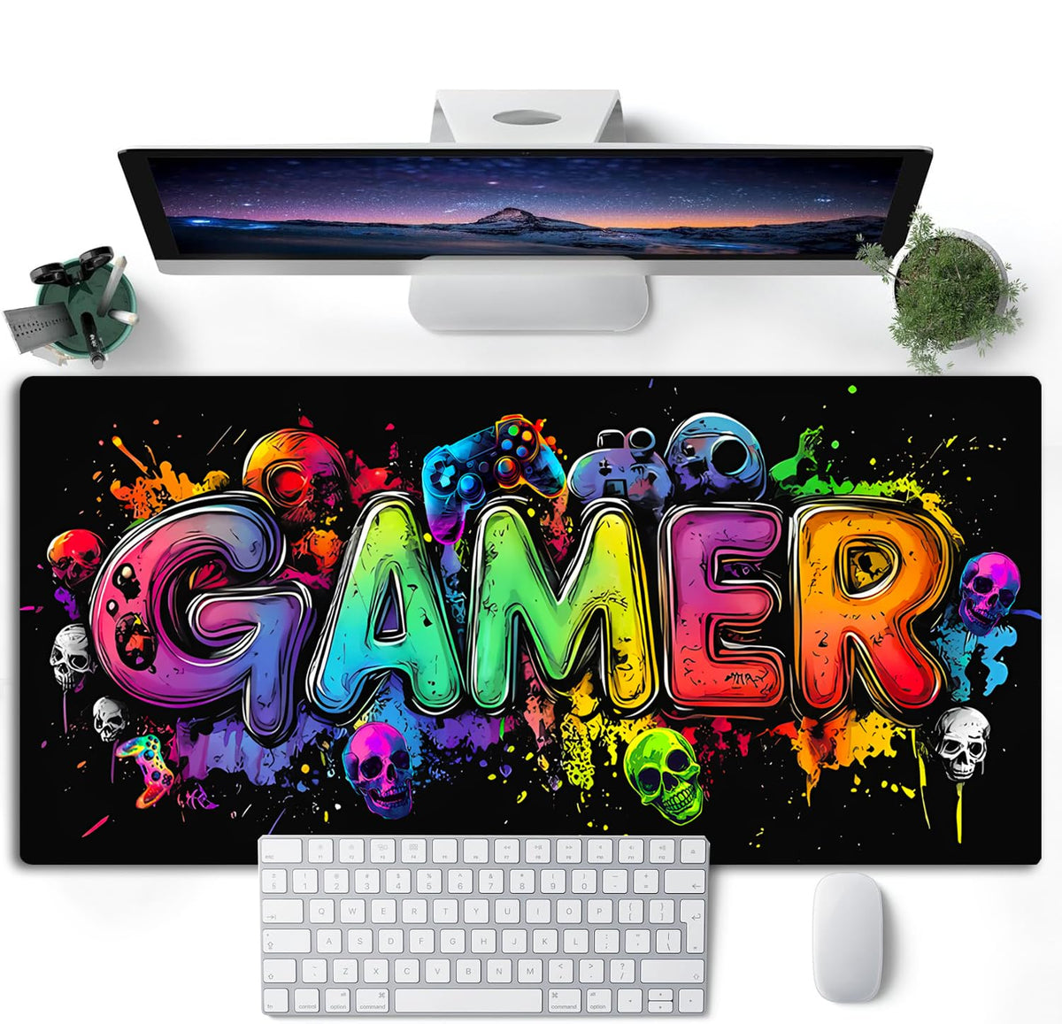 SparkLia Gamer Blacklight Mouse Pad – UV Reactive Neon Gaming Desk Mat with Skull Design