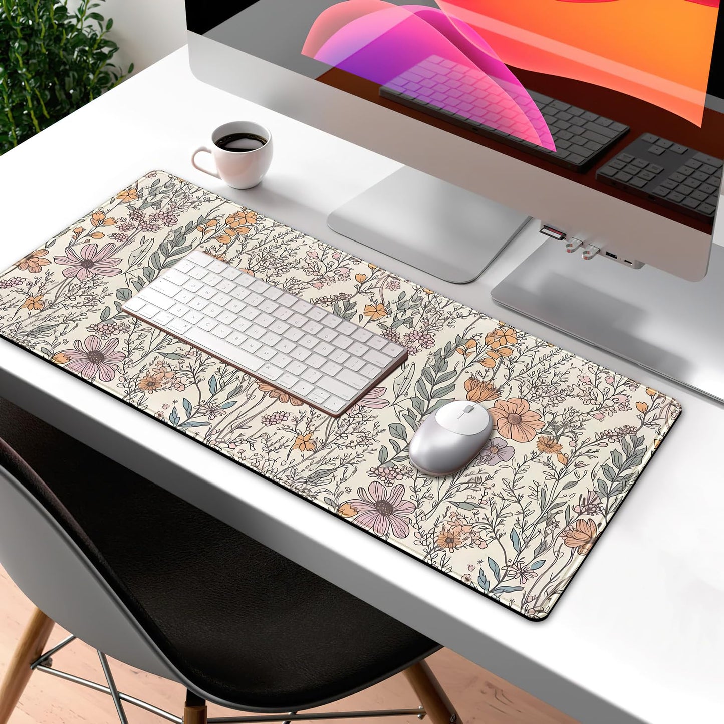 Floral Desk Mat Cute Wildflowers Large Mouse Pad Extended Plant Gaming Mousepad XL Keyboard Mouse