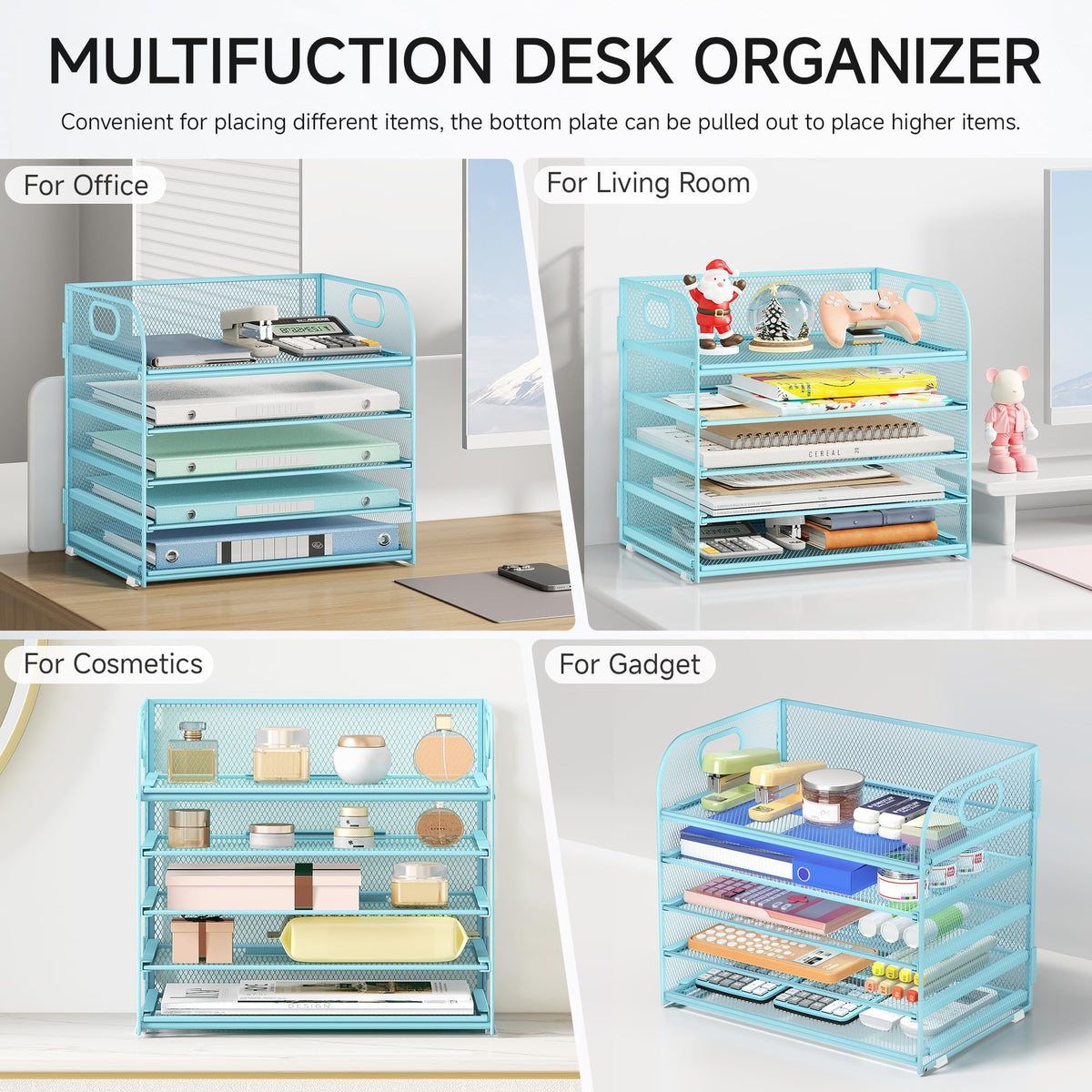 Lavatino Desk Letter Tray Paper Organizer for Desk 5-Tier with Handle Mesh Desktop File Organizer