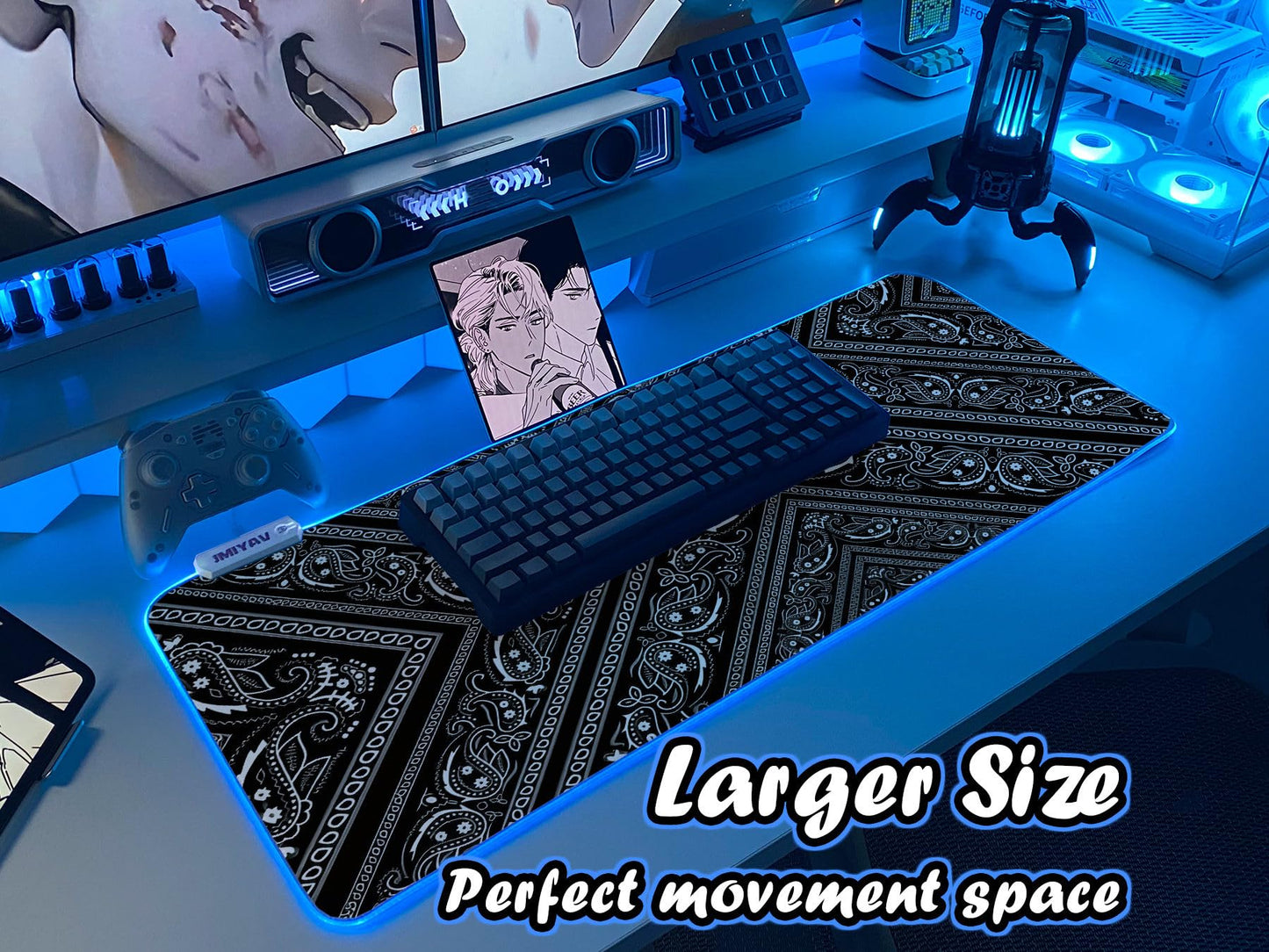 JMIYAV White Gaming Mouse Pad RGB Mousepad 31.5x12In Non-Slip Rubber Base Extra Large Cool XL XXL