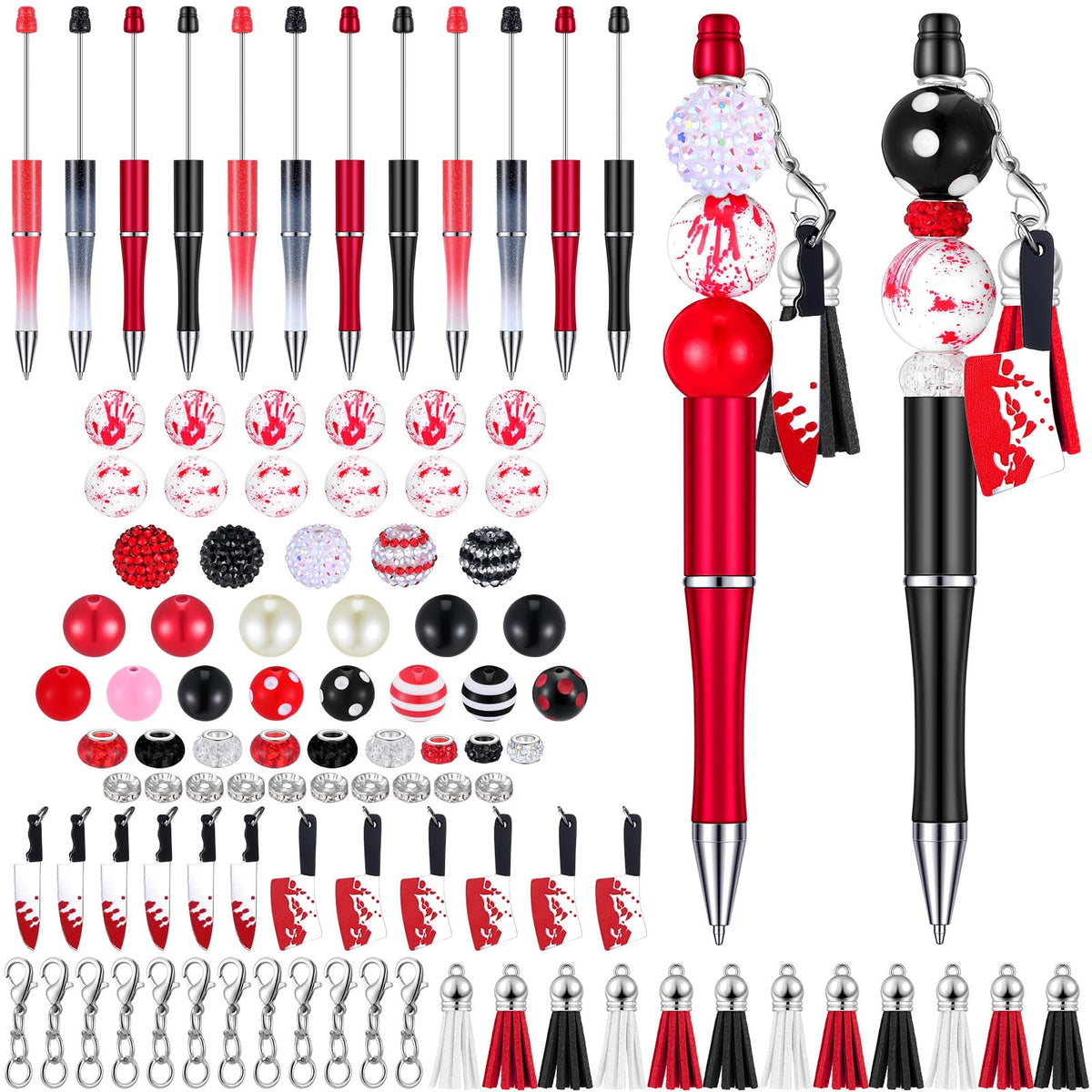 Teling 12 Sets Halloween Horrible Beadable Pens with Focal Silicone Beads