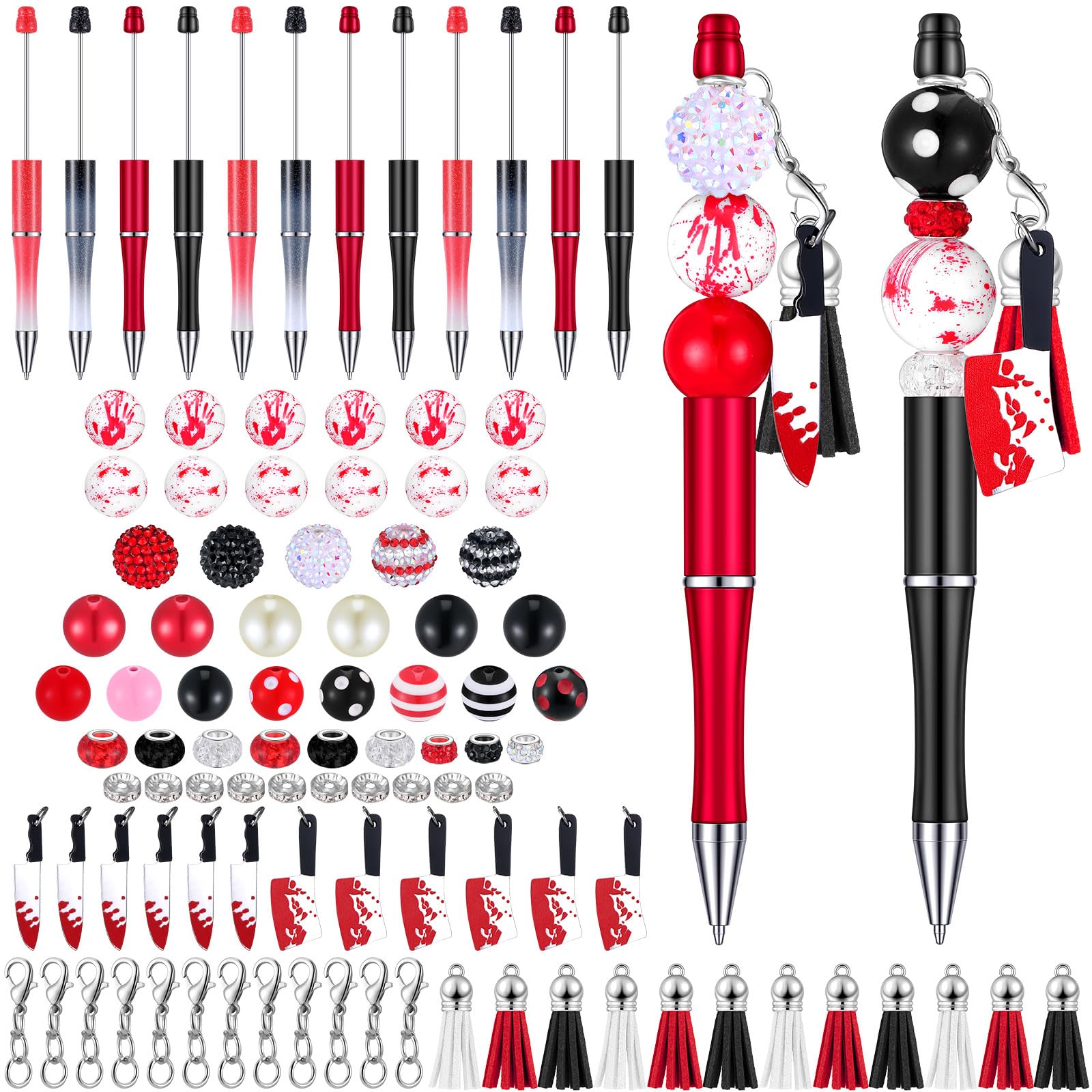 Teling 12 Sets Halloween Horrible Beadable Pens with Focal Silicone Beads