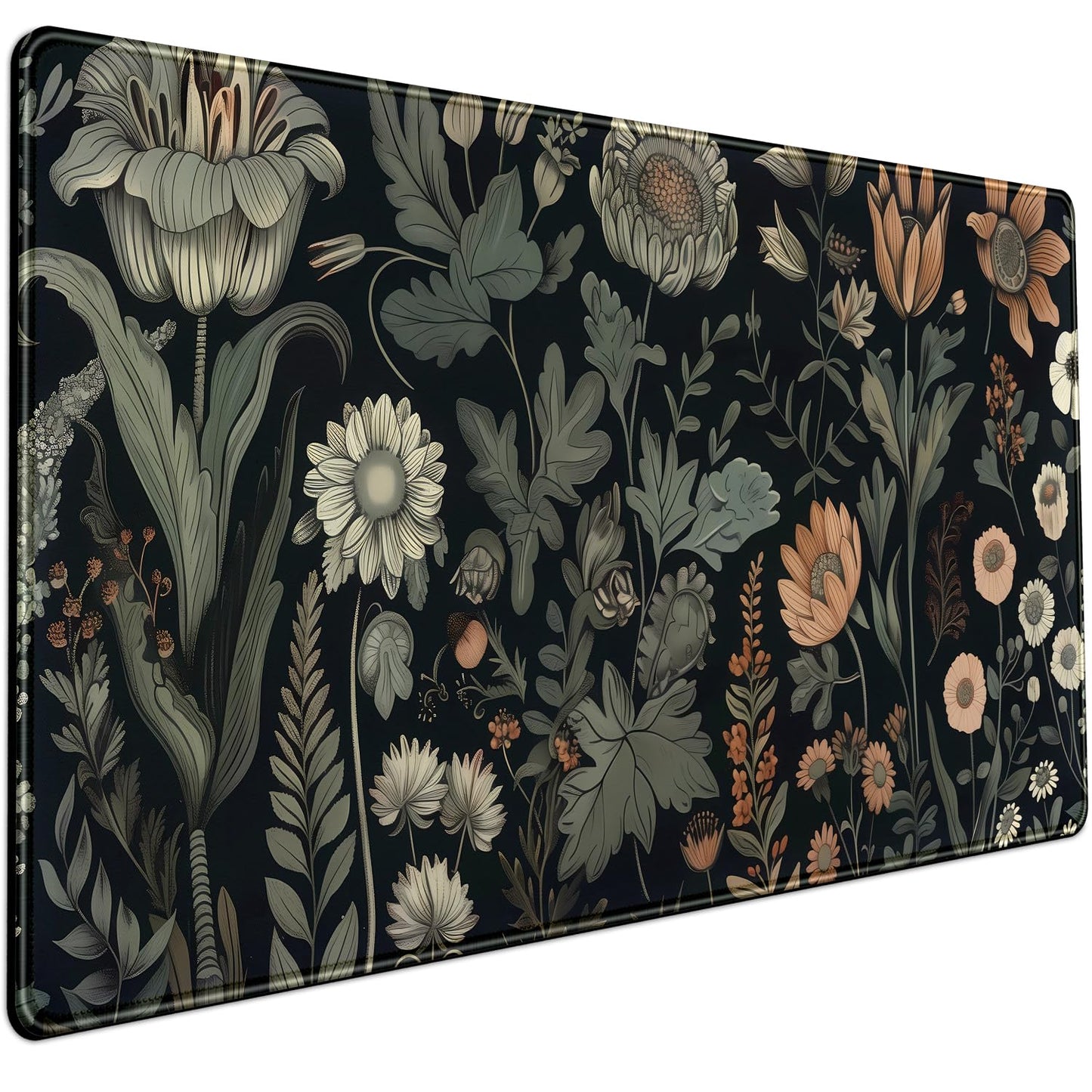 Aesthetic Vintage Dark Flower Plants Wildflowers Large Gaming Mousepad XXL Keyboard Mouse Mat Full