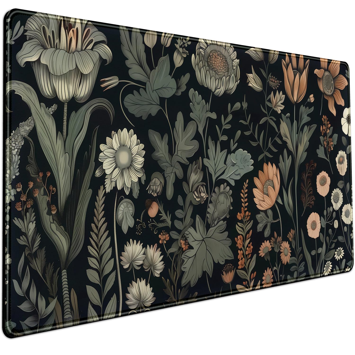 Aesthetic Vintage Dark Flower Plants Wildflowers Large Gaming Mousepad XXL Keyboard Mouse Mat Full