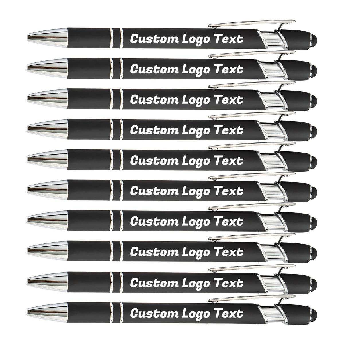 HEYZARDA Custom Pens Ballpoint with Stylus for Events, Black, 10 Pcs