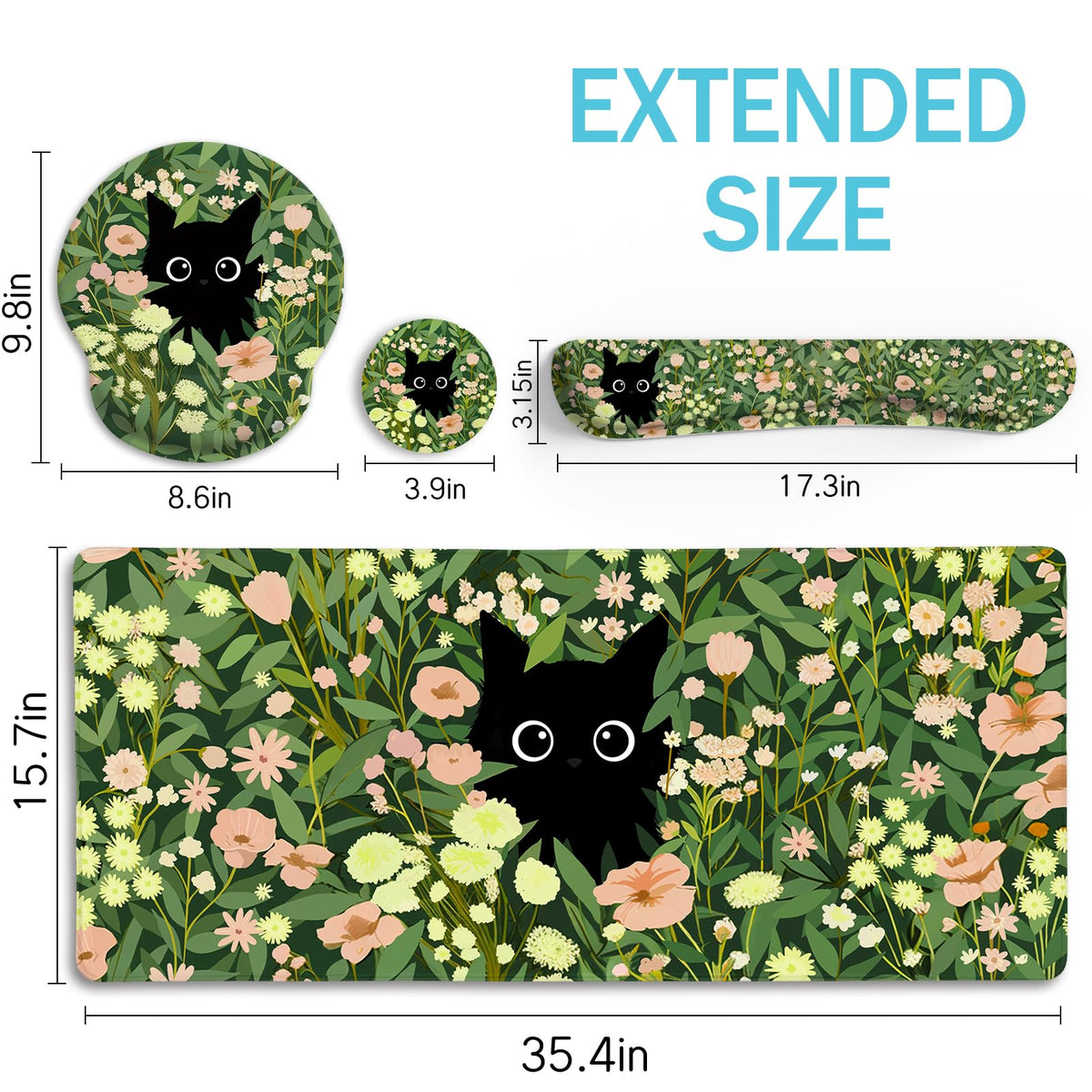 Blusabaca Black Cat Mouse Pad, Funny Cute Desk Mat Office Accessories Decor