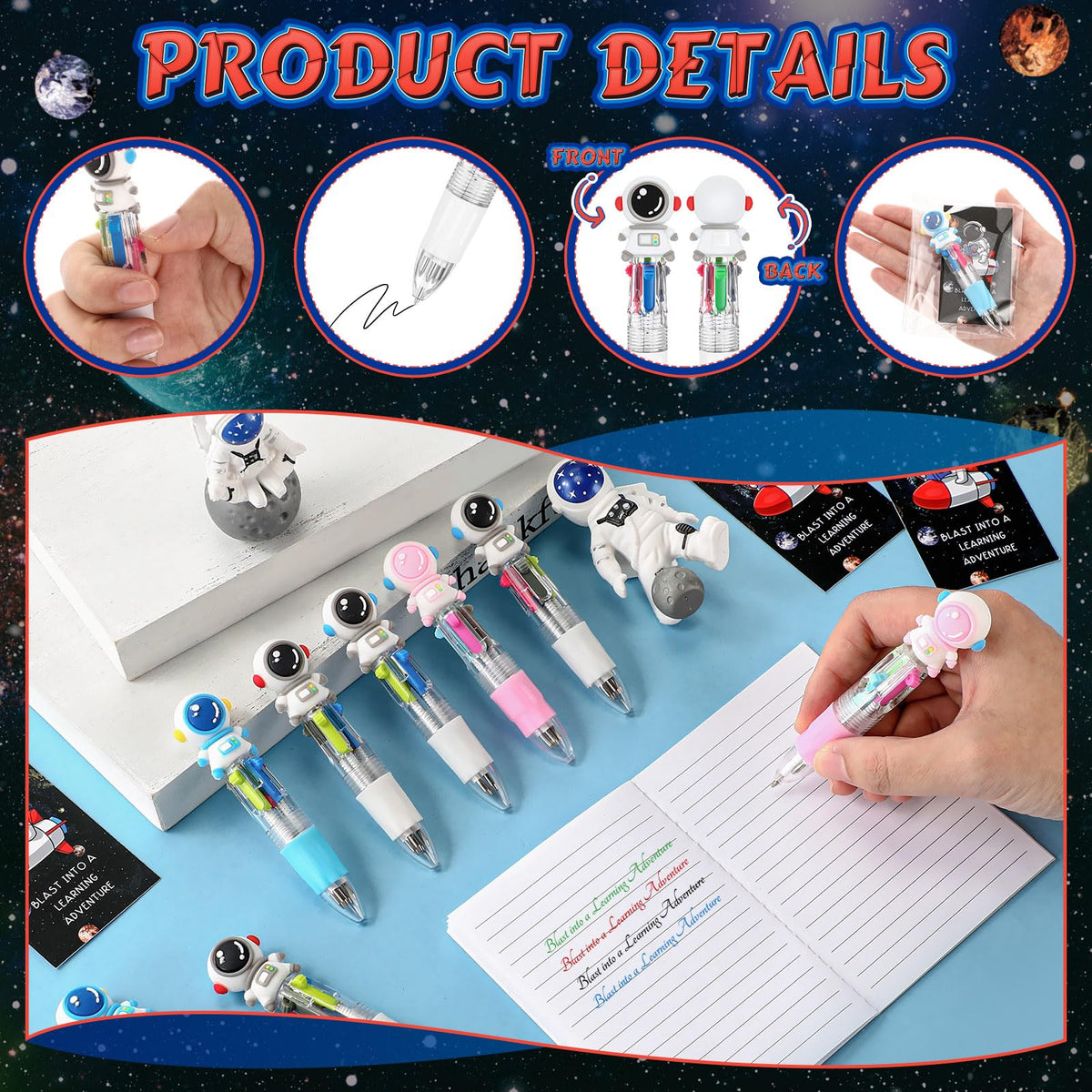 Sayglossy 24 Sets Astronaut Party Favor Pens Bulk with Positive Cards