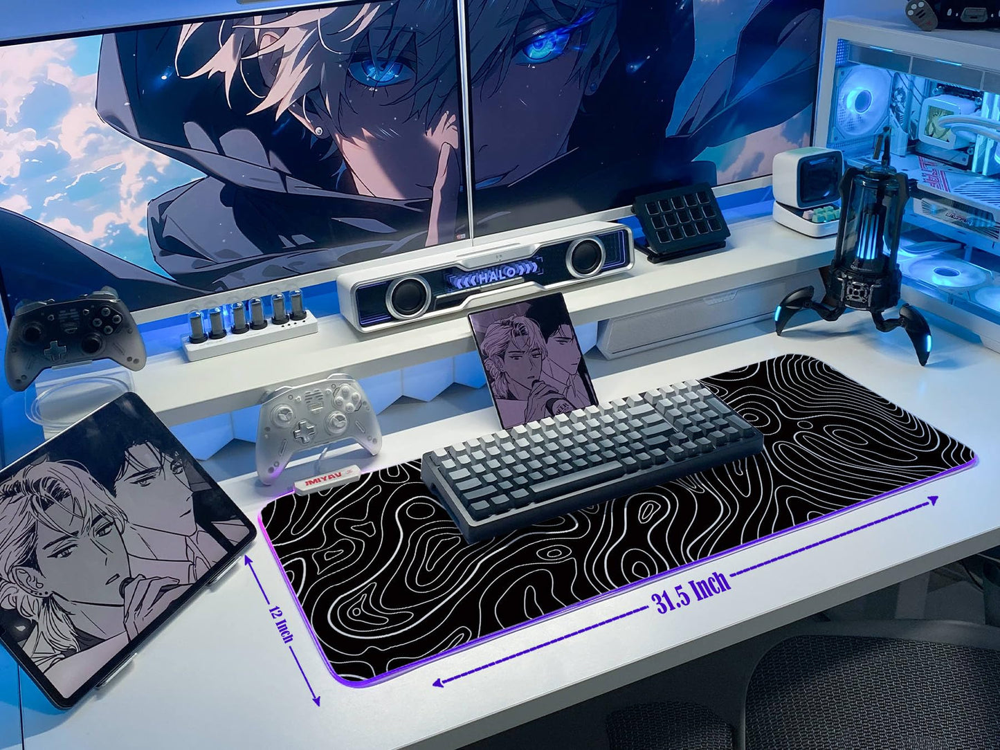 JMIYAV White Gaming Mouse Pad RGB Mousepad 31.5x12In Non-Slip Rubber Base Extra Large Cool XL XXL