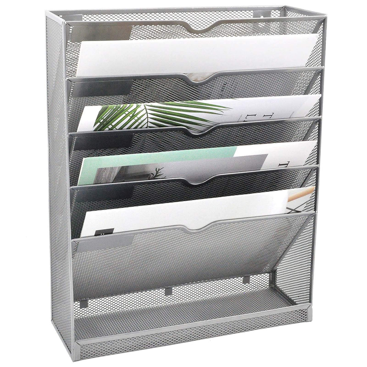EASEPRES Mesh Wall File Organizer 6 Tier Vertical Mount Hanging Holder Magazine Rack with Bottom