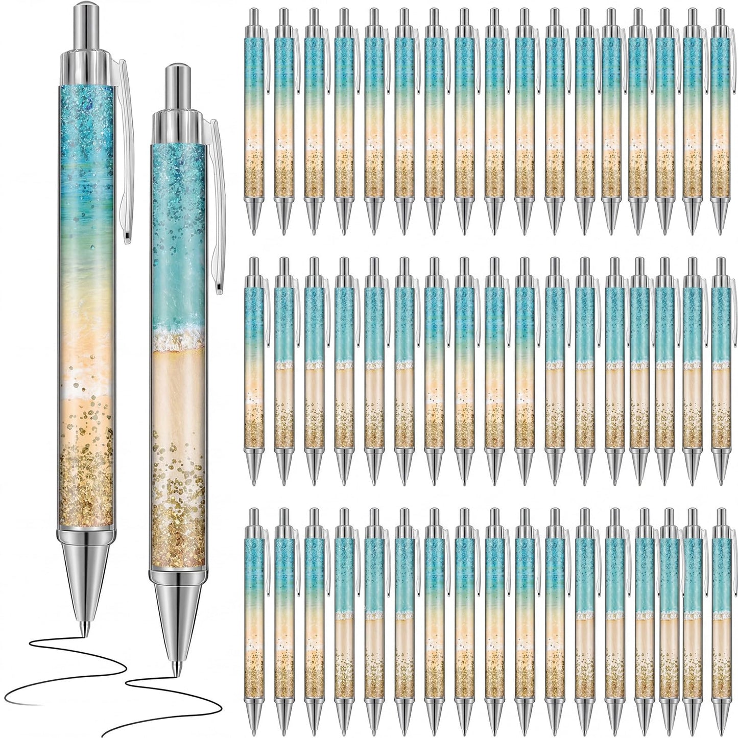 Motipuns 48 Pcs Beach Teal Pens Bulk Ocean Party Favor Summer Teacher Gift