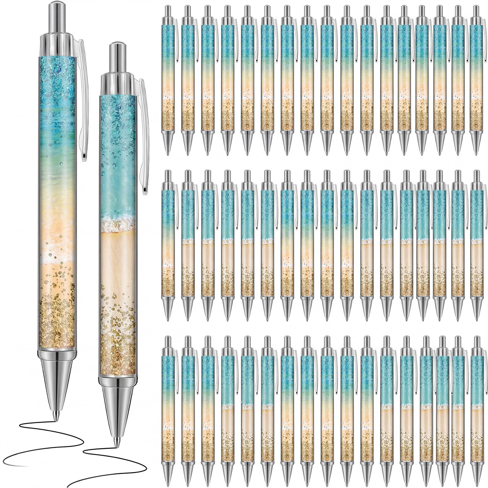 Motipuns 48 Pcs Beach Teal Pens Bulk Ocean Party Favor Summer Teacher Gift