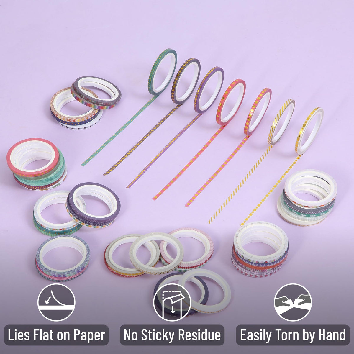 Mr. Pen- Skinny Washi Tape Set, 48 Rolls, Gold Foil Print, 3mm Wide