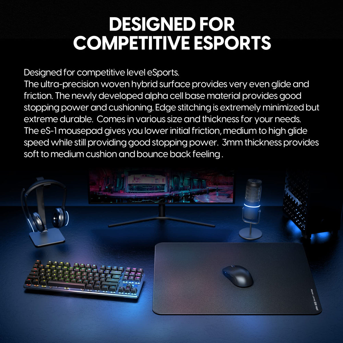 Pulsar Gaming Gears ES1 3mm Gaming Mouse Pad, L, Black