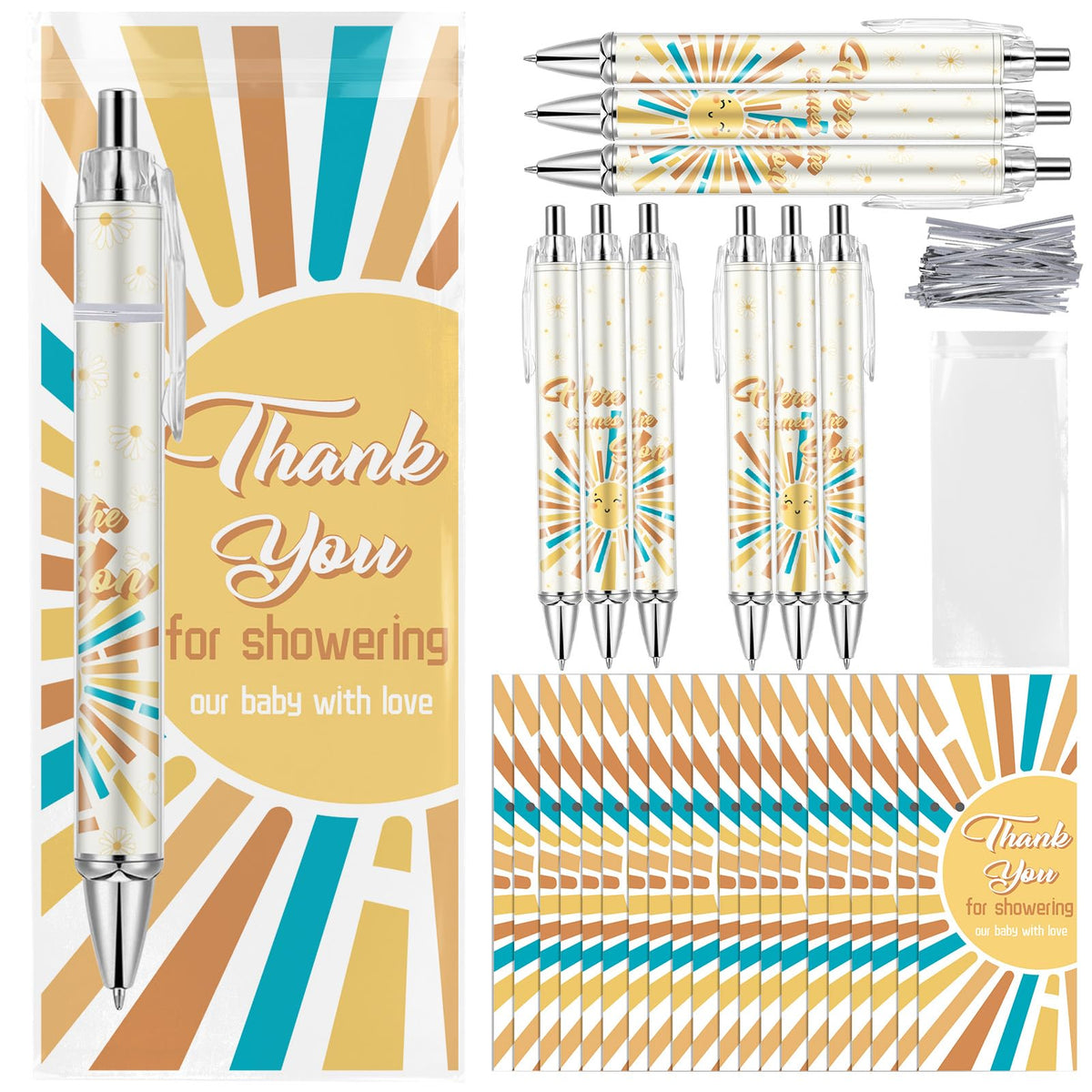 Lebsitey 50 Sets Baby Shower Favors Gifts for Guests Includes 50 Rolling Paper Ballpoint Pens and